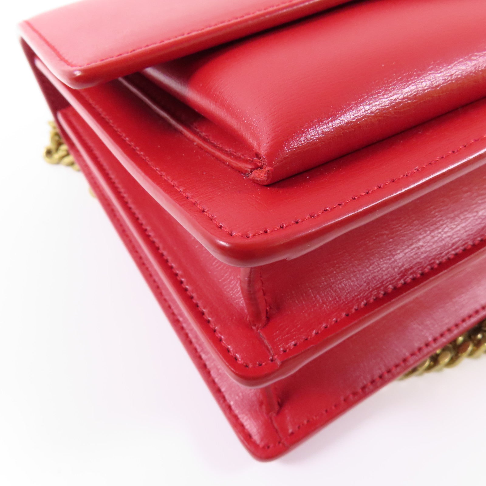 SAINT LAURENT 牛皮皮革Chain Shoulder金扣鏈帶肩背袋紅色