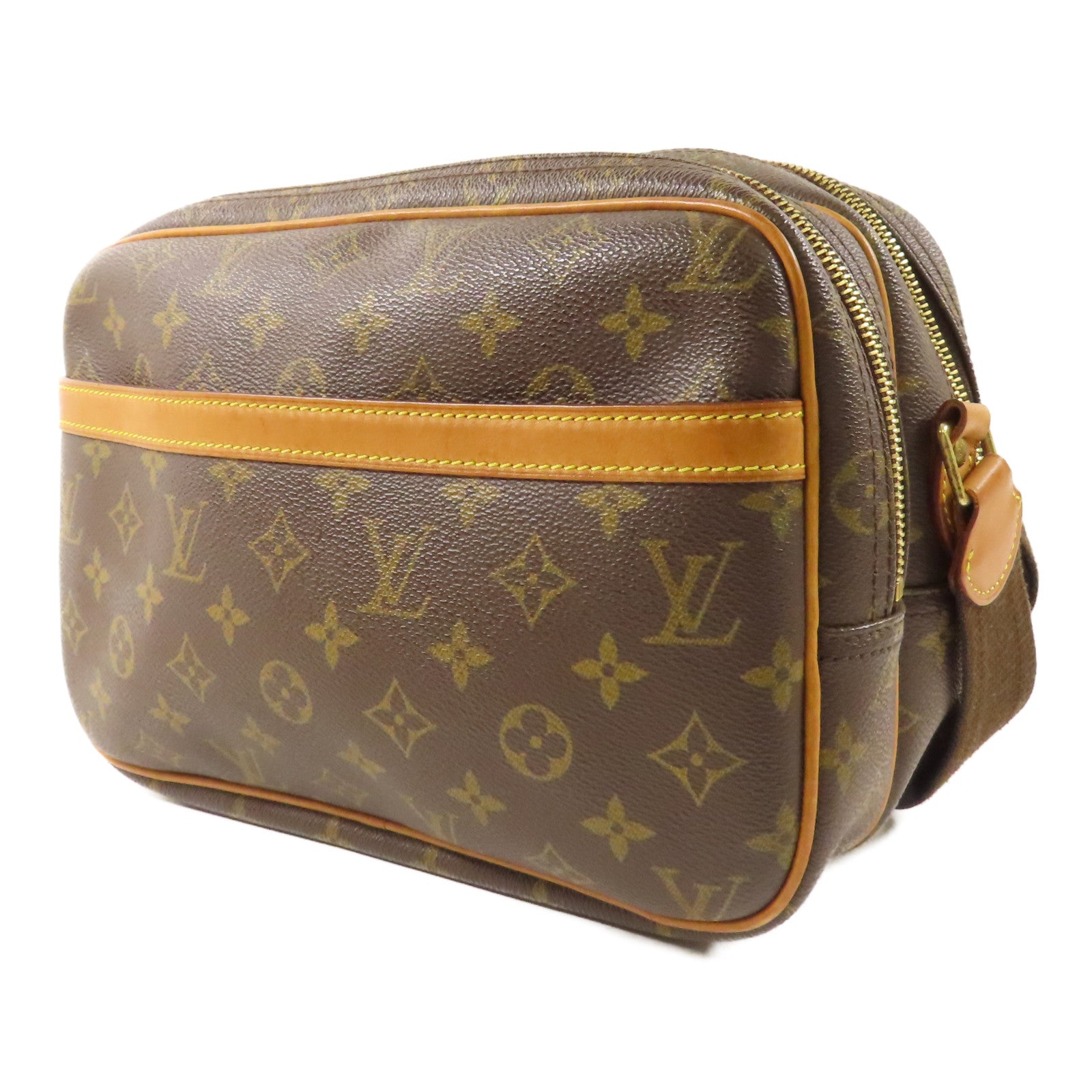 LOUIS VUITTON Monogram Reporter PM金扣肩背袋棕色