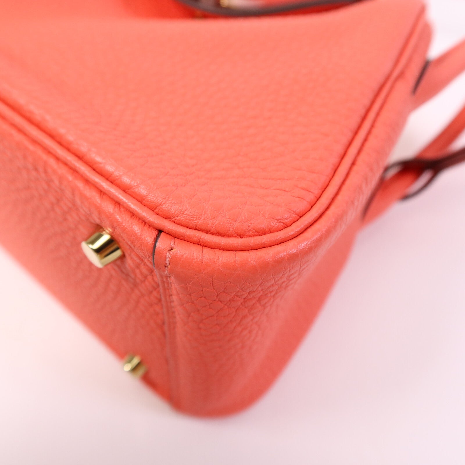 HERMES Clemence皮革Mini Lindy金扣手挽肩背兩用袋Rose Texas