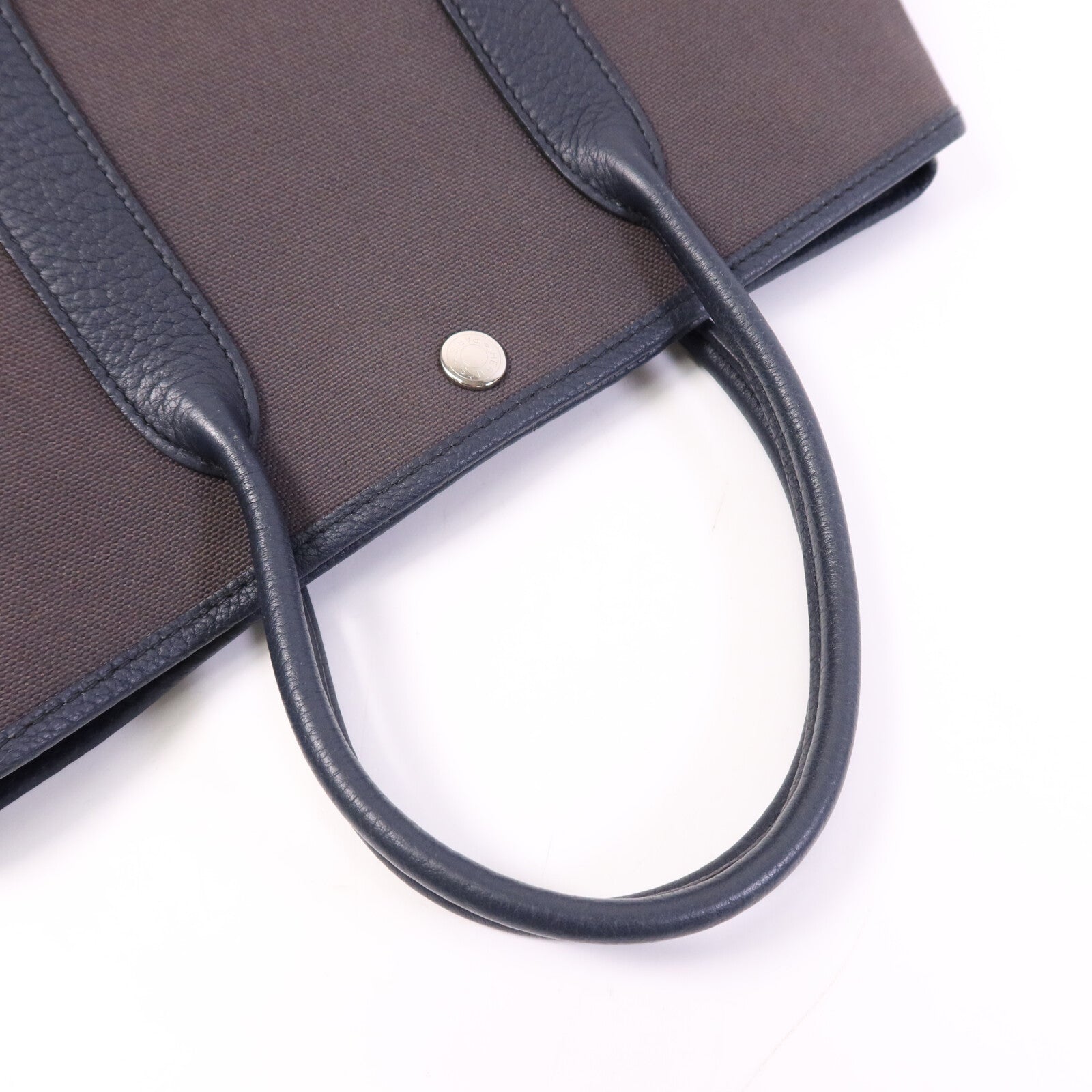 HERMES 帆布Garden Party TPM銀扣手挽袋Bleu Nuit/Ebene