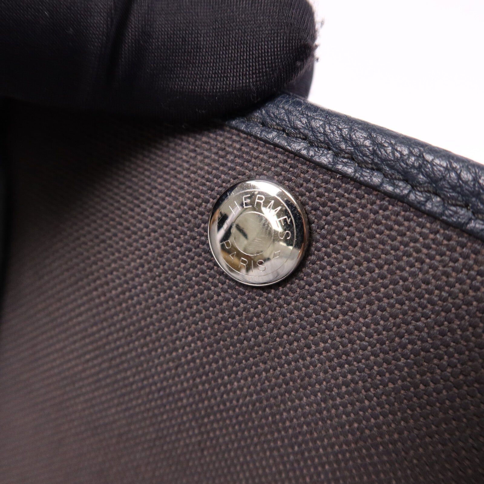 HERMES 帆布Garden Party TPM銀扣手挽袋Bleu Nuit/Ebene