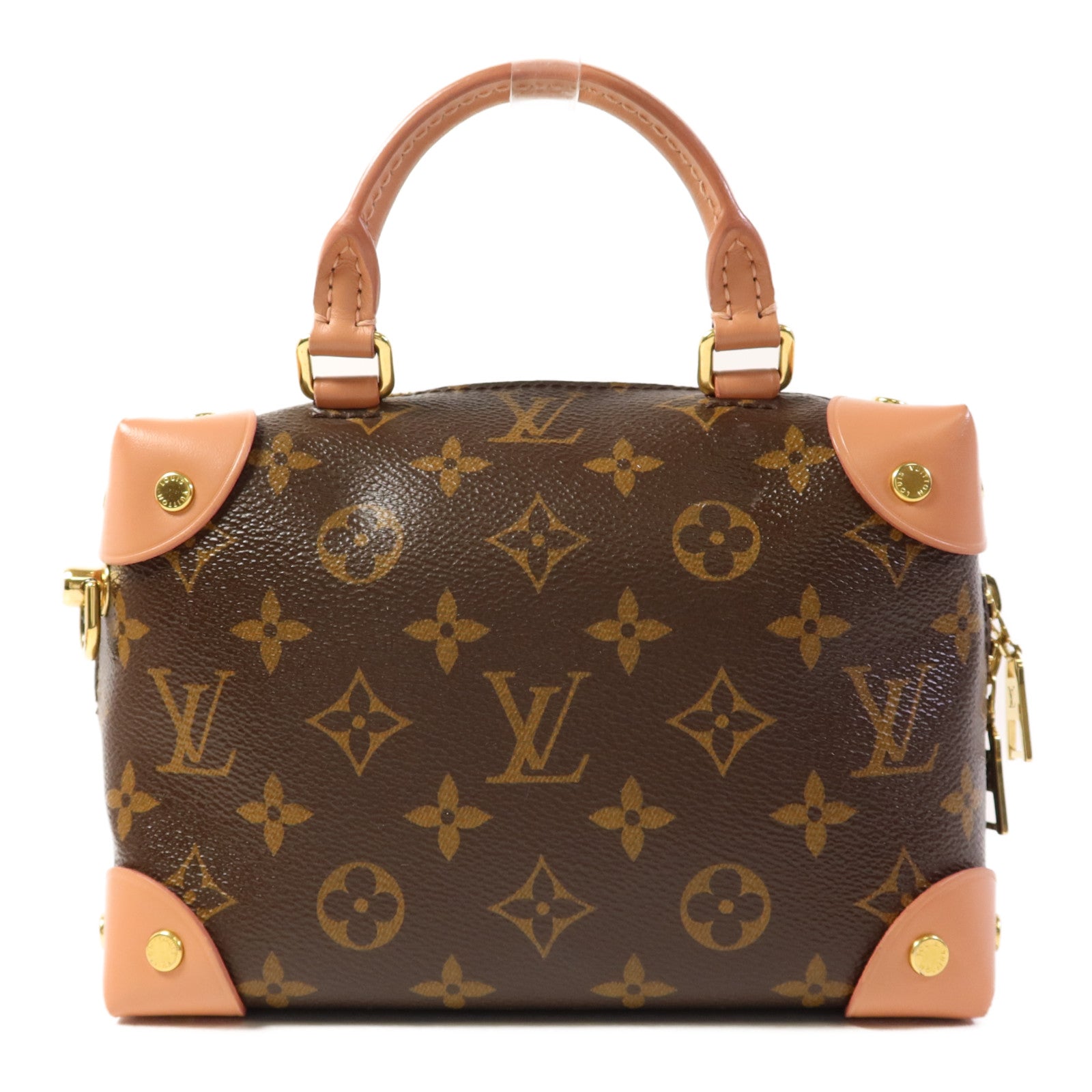 LOUIS VUITTON Monogram Petite Malle Souple金扣手挽肩背兩用袋棕色/粉紅色