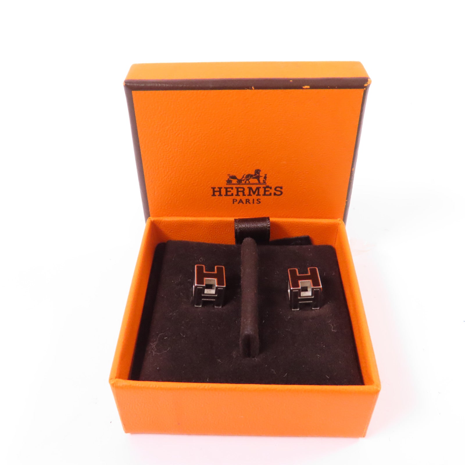 HERMES 金屬Cage H Earrings銀扣耳環Black/Silver黑色/銀色