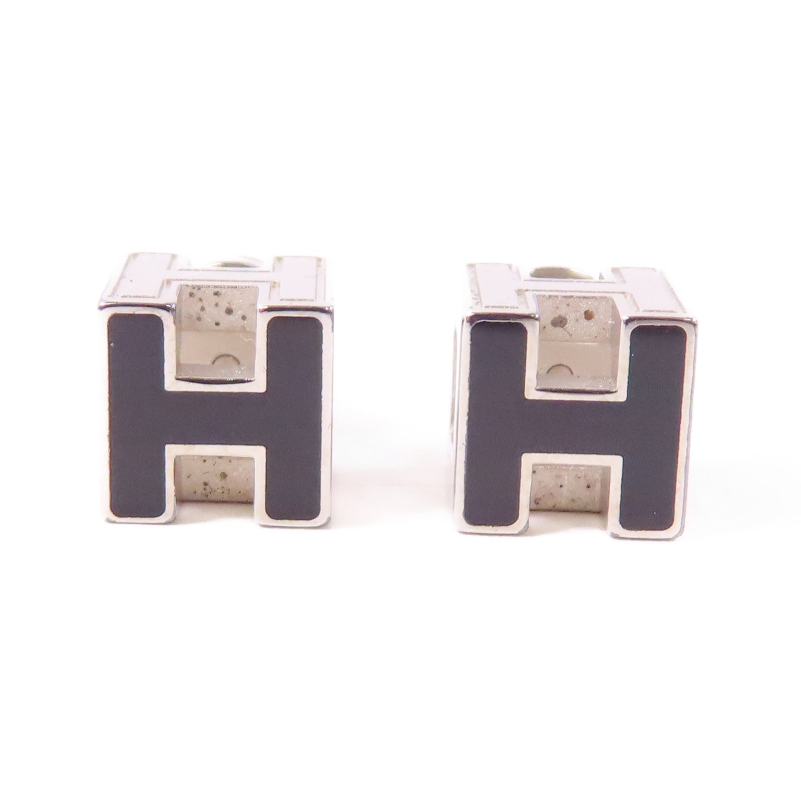 HERMES 金屬Cage H Earrings銀扣耳環Black/Silver黑色/銀色