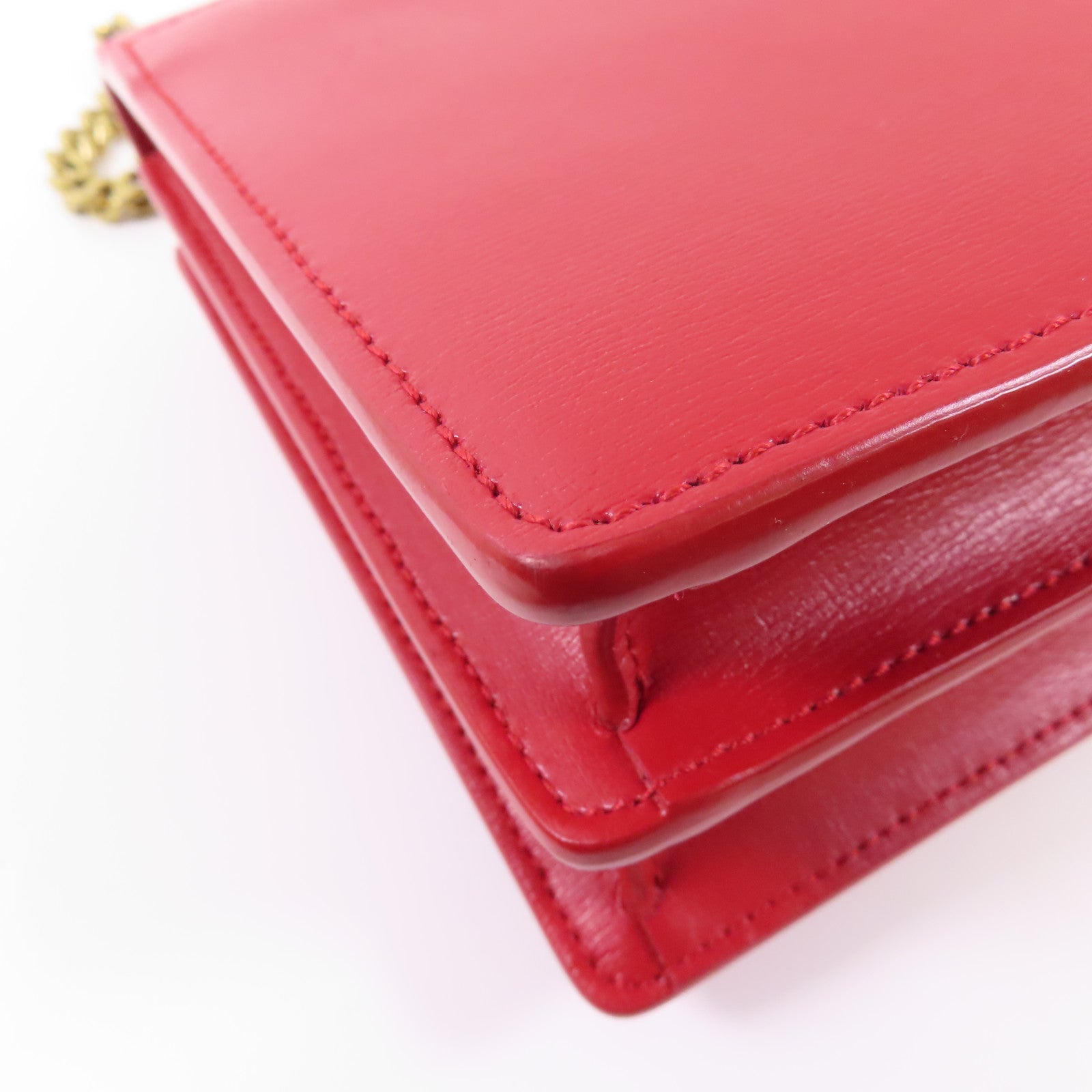 SAINT LAURENT 牛皮皮革Chain Shoulder金扣鏈帶肩背袋紅色