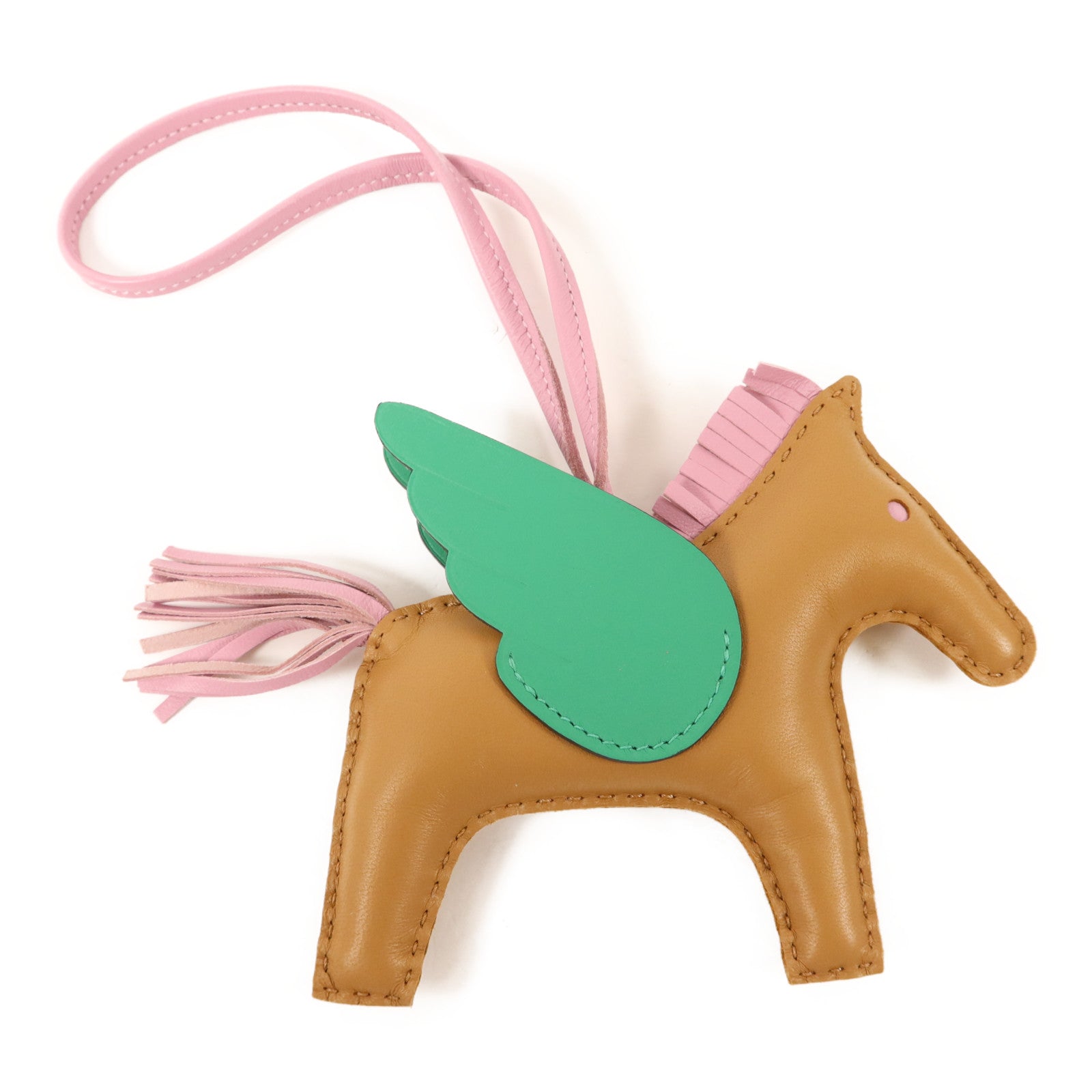 HERMES Milo皮革/Swift皮革Rodeo Pegase MM掛飾Mauve Sylvestre/Chai