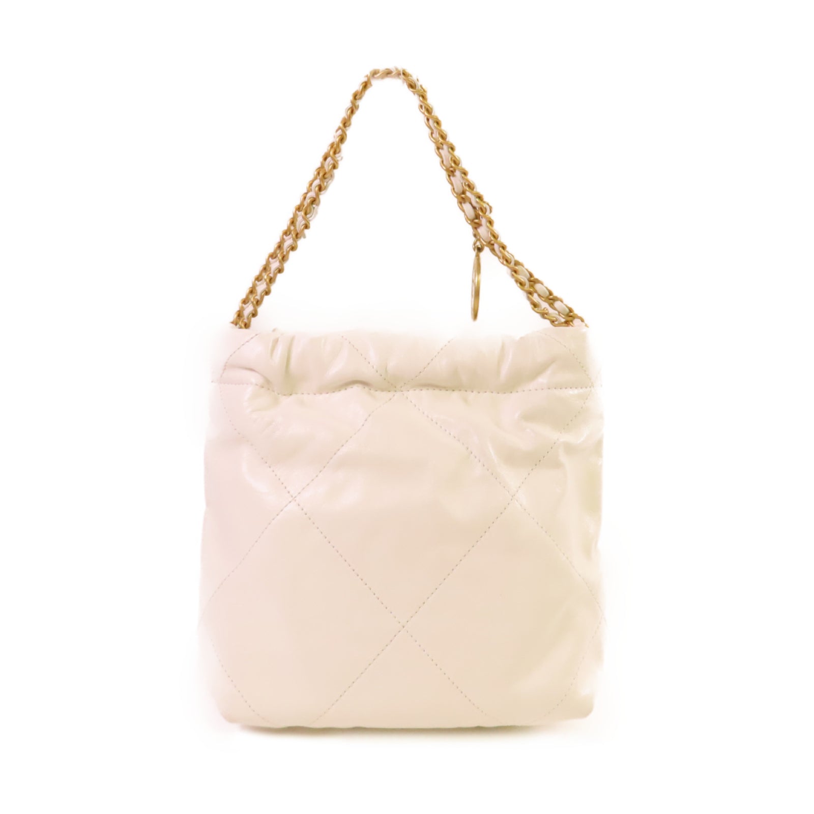 CHANEL 【激減優惠】菱格羊皮皮革Mini Chanel 22 2Way Shoulder Bag金扣鏈帶手挽肩背兩用袋白色