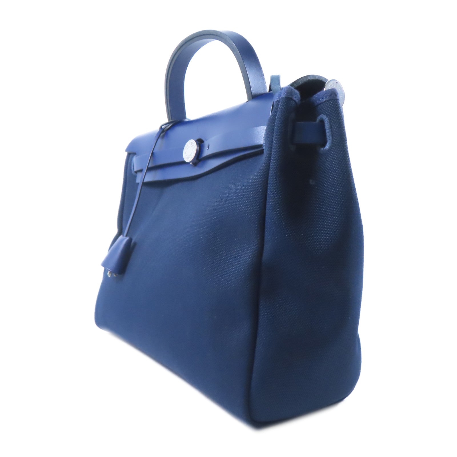 HERMES 帆布Herbag PM銀扣手挽肩背兩用袋藍色