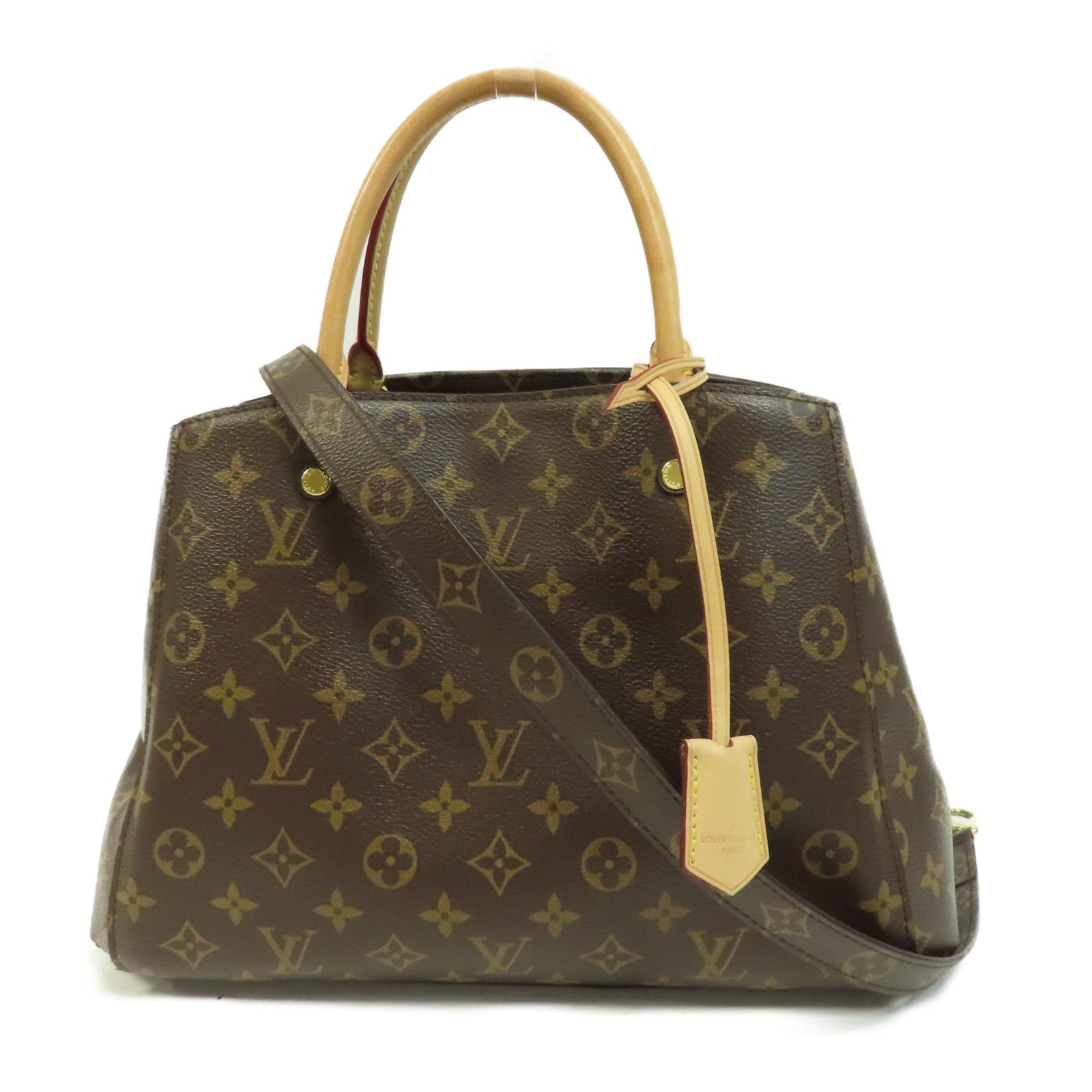 LOUIS VUITTON Monogram Montaigne MM金扣手挽肩背兩用袋啡色