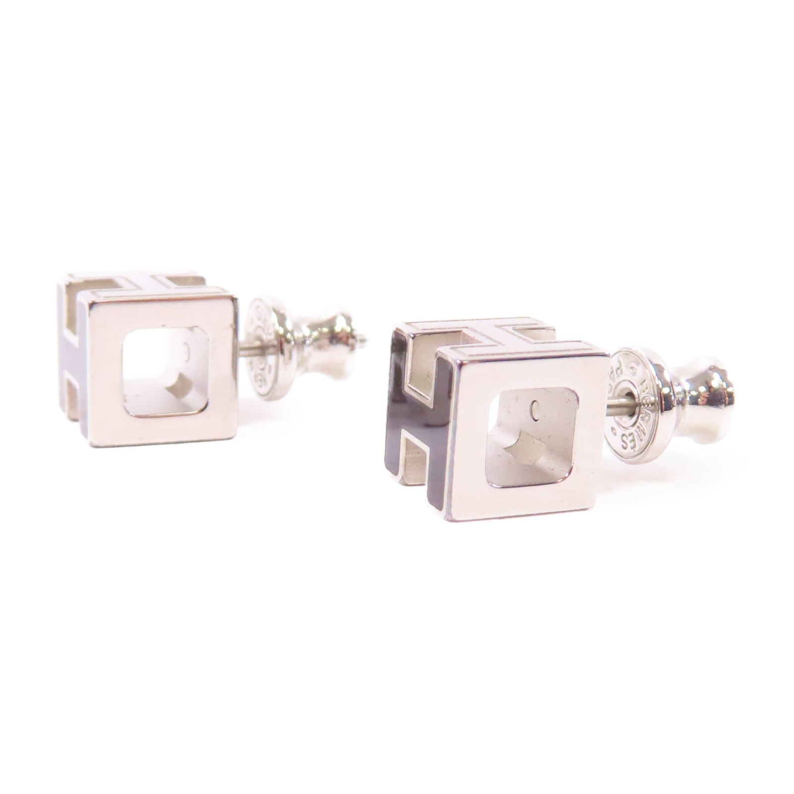HERMES 金屬Cage H Earrings銀扣耳環Black/Silver黑色/銀色