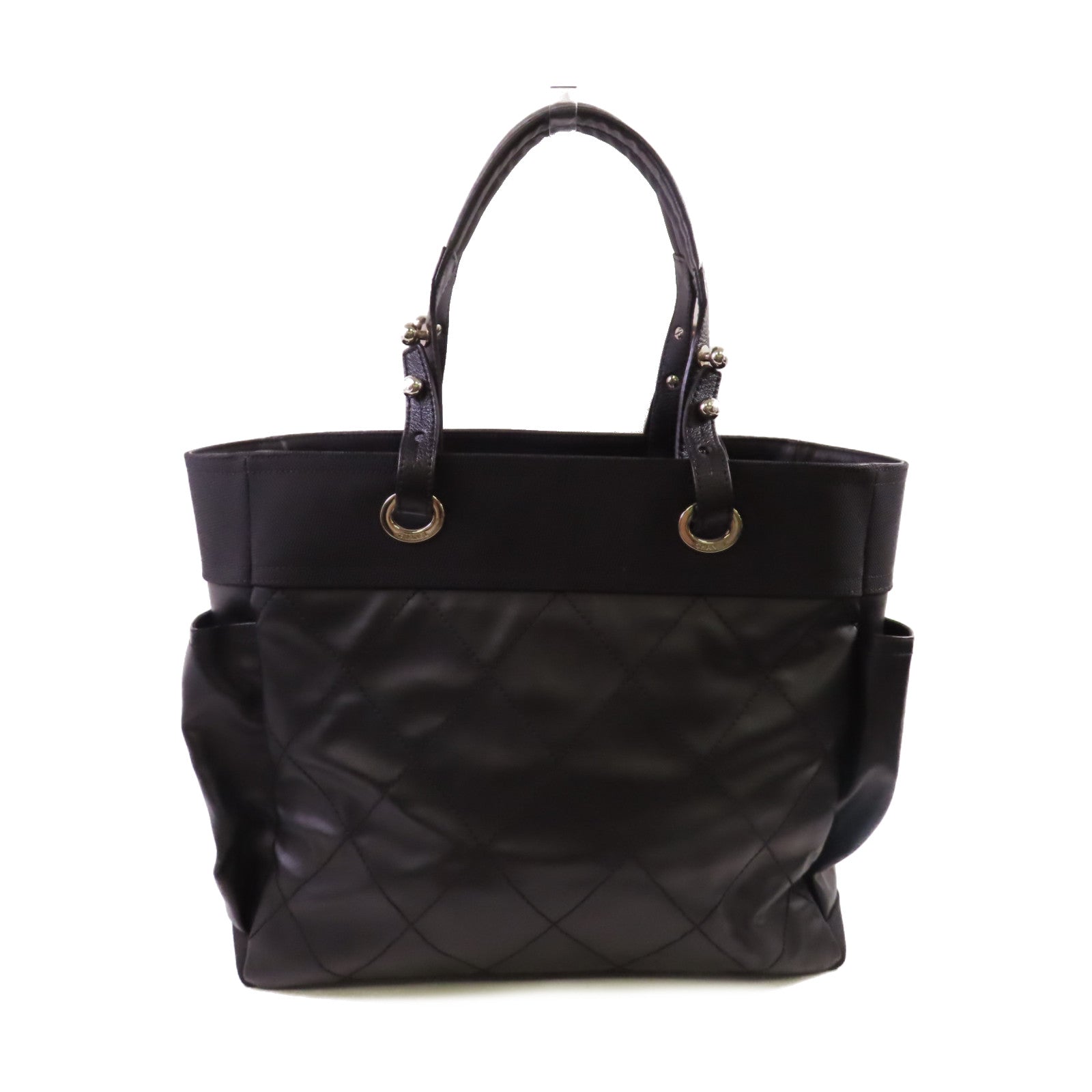 CHANEL 【激減優惠】菱格塗層帆布Biarritz Tote Bag Large Tote Bag銀扣肩背袋