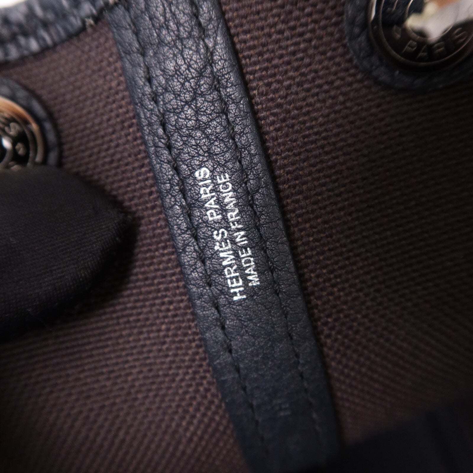 HERMES 帆布Garden Party TPM銀扣手挽袋Bleu Nuit/Ebene