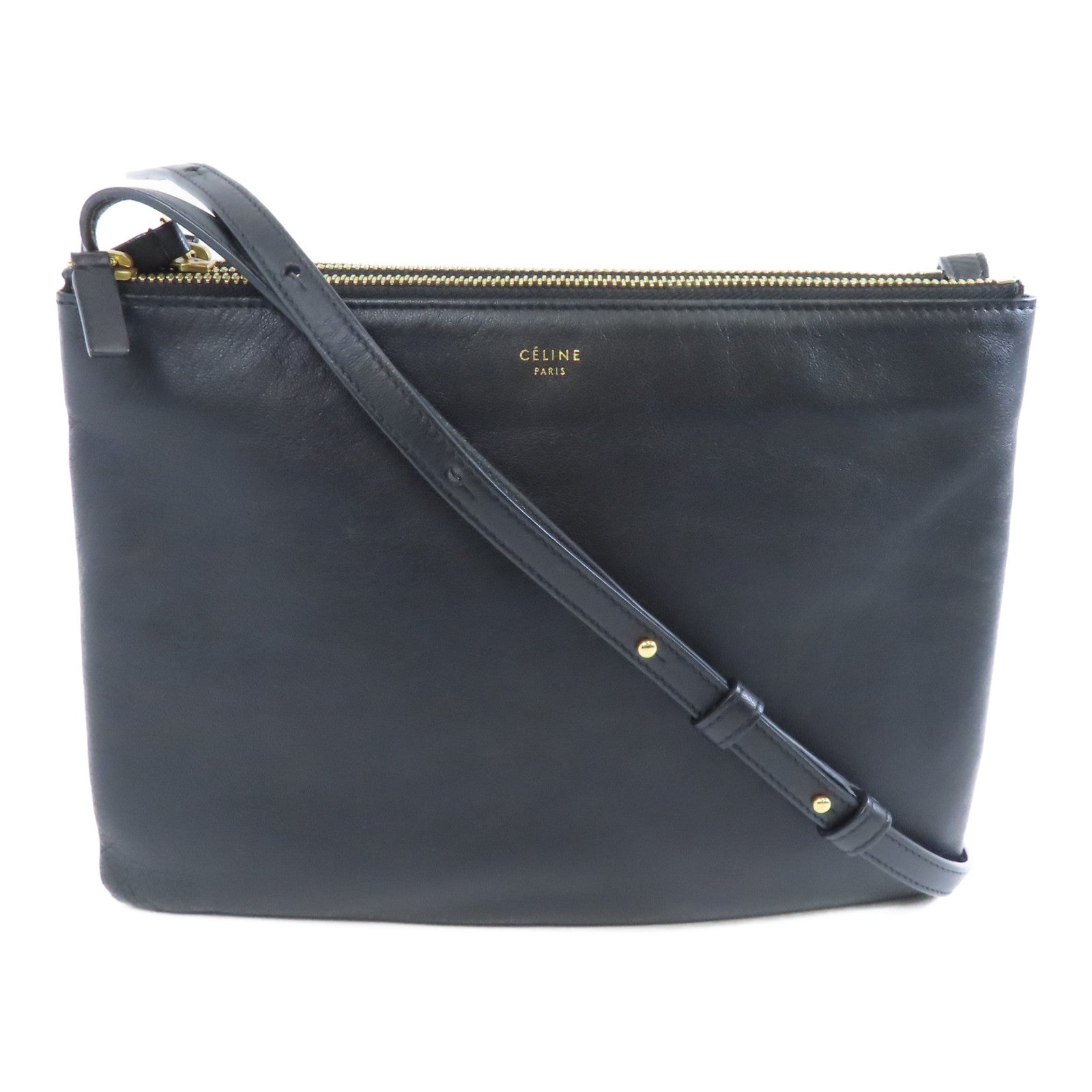 CELINE 【激減優惠】牛皮皮革Trio Bag金扣肩背袋黑色