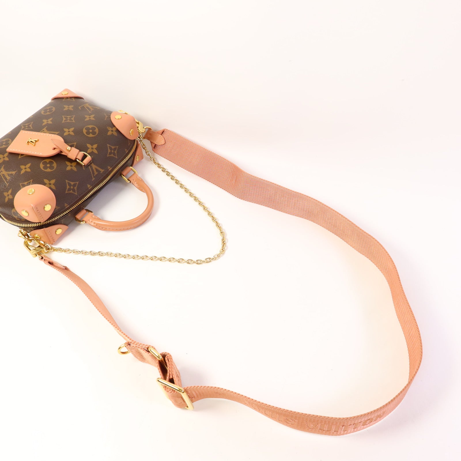 LOUIS VUITTON Monogram Petite Malle Souple金扣手挽肩背兩用袋棕色/粉紅色