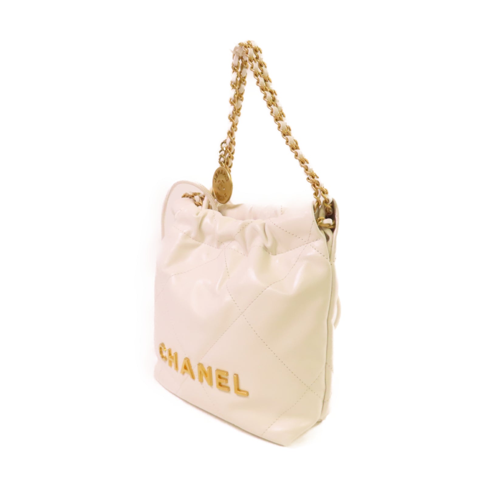 CHANEL 【激減優惠】菱格羊皮皮革Mini Chanel 22 2Way Shoulder Bag金扣鏈帶手挽肩背兩用袋白色