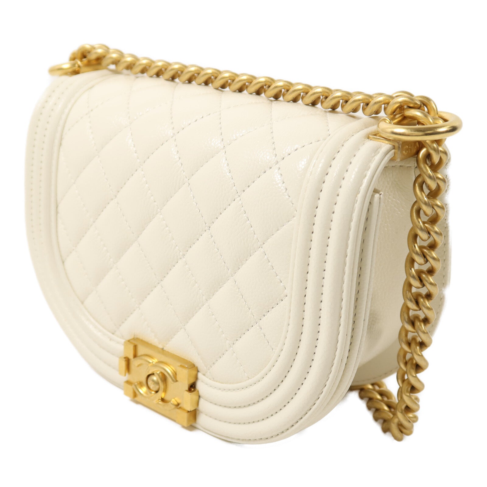 CHANEL 牛皮皮革Small Boy Messenger Bag金扣鏈帶肩背袋