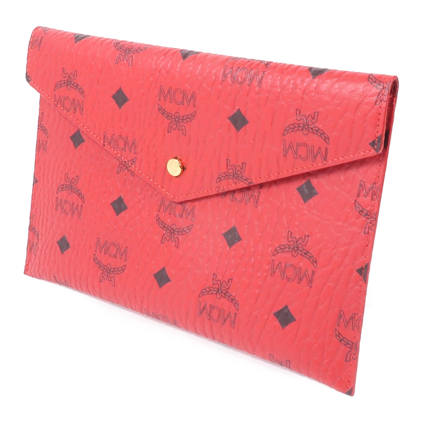 MCM GHW Pouch Clutch Coated Canvas Red
