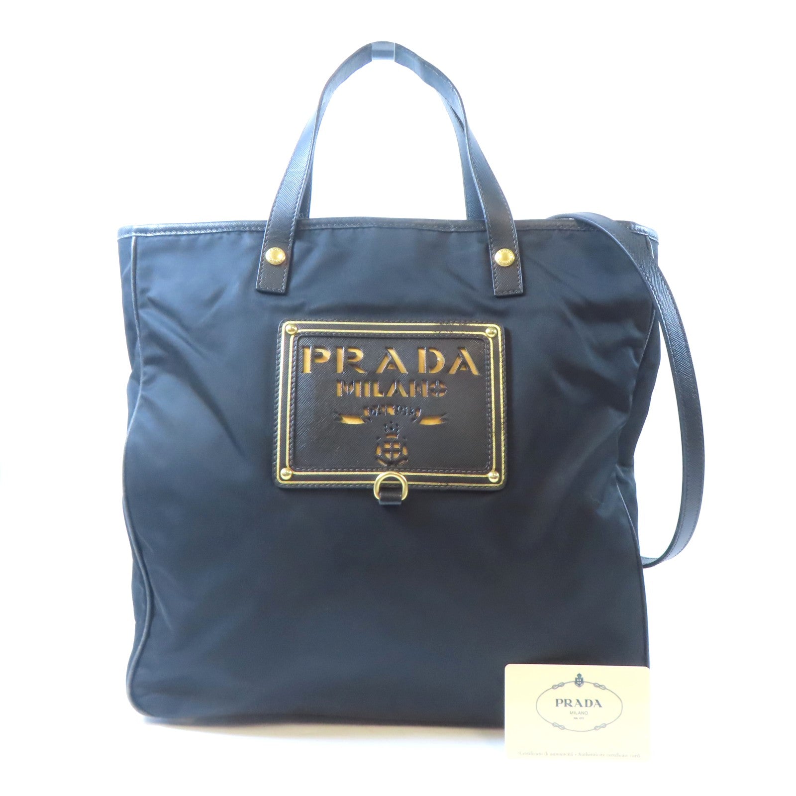 PRADA 尼龍2 Way Shoulder金扣手挽肩背兩用袋黑色
