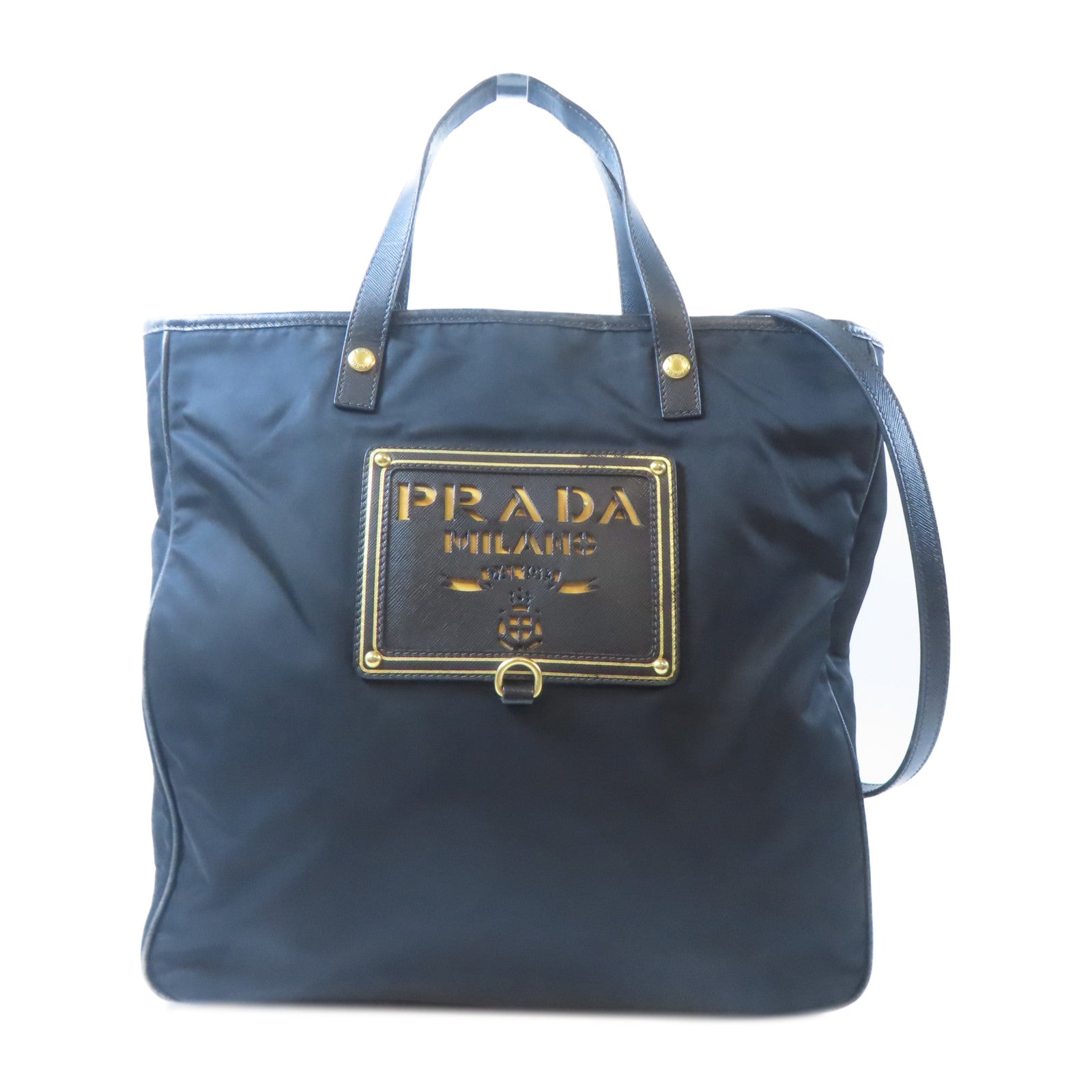 PRADA 尼龍2 Way Shoulder金扣手挽肩背兩用袋黑色