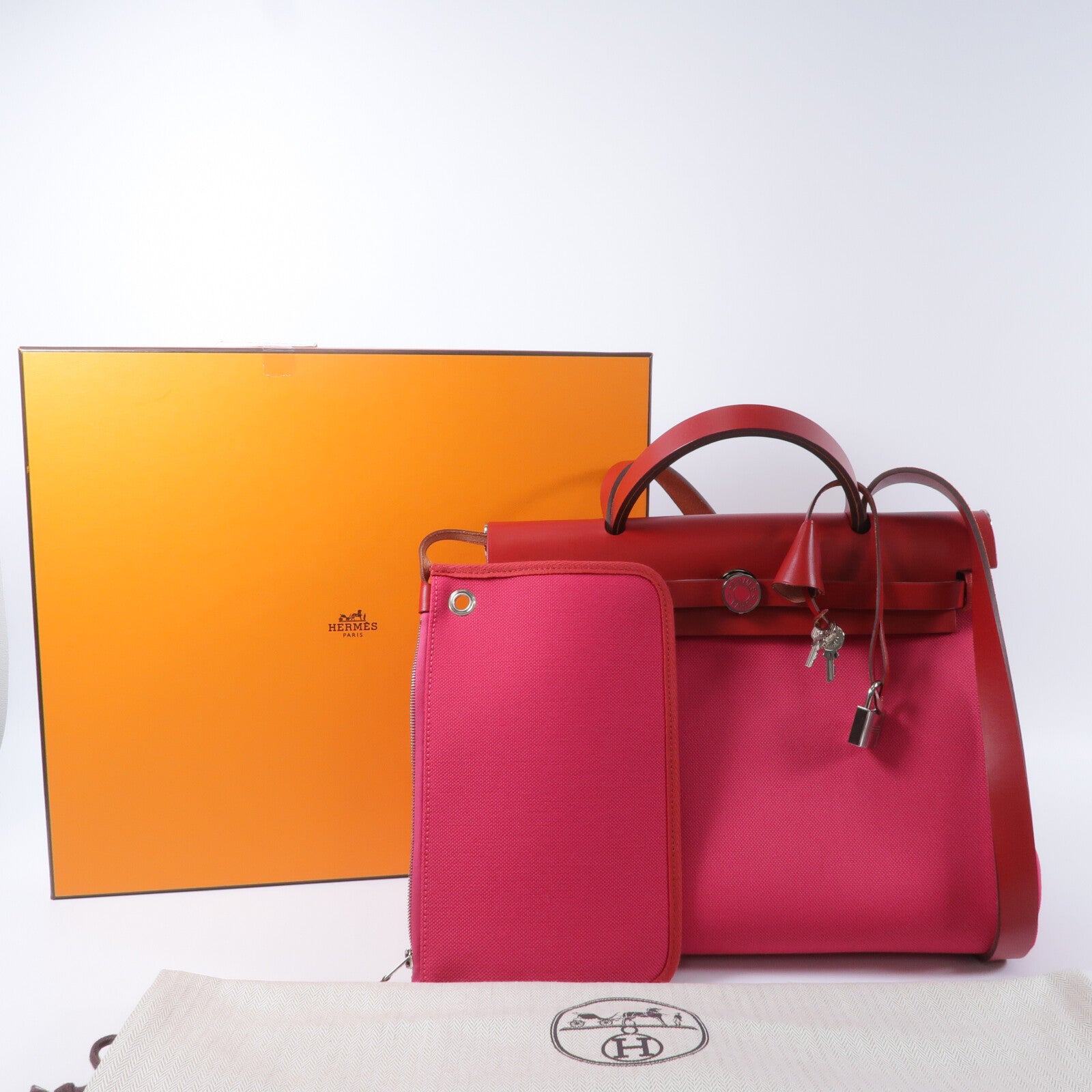 HERMES 帆布Herbag PM手挽肩背兩用袋Mexico/Piment