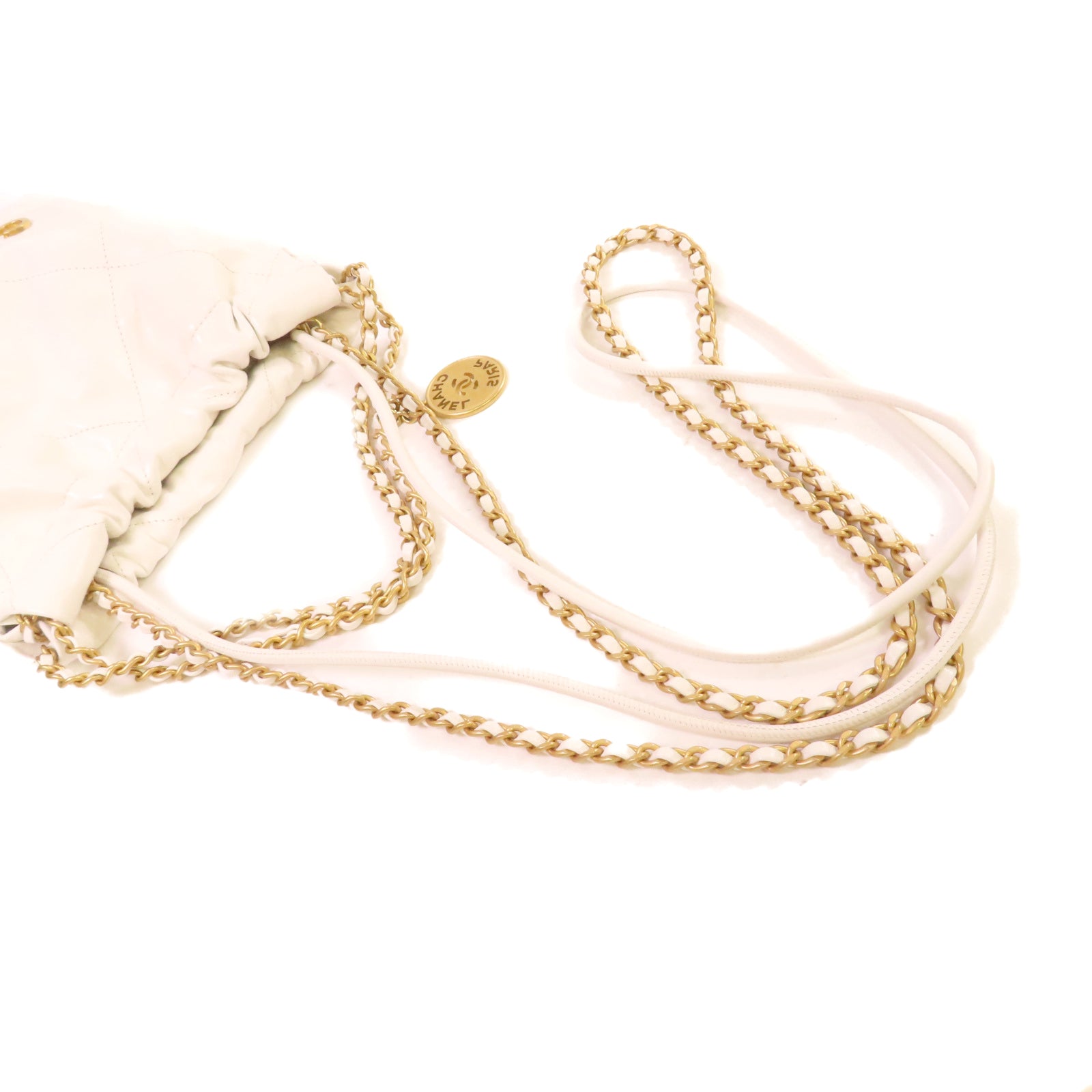 CHANEL 【激減優惠】菱格羊皮皮革Mini Chanel 22 2Way Shoulder Bag金扣鏈帶手挽肩背兩用袋白色