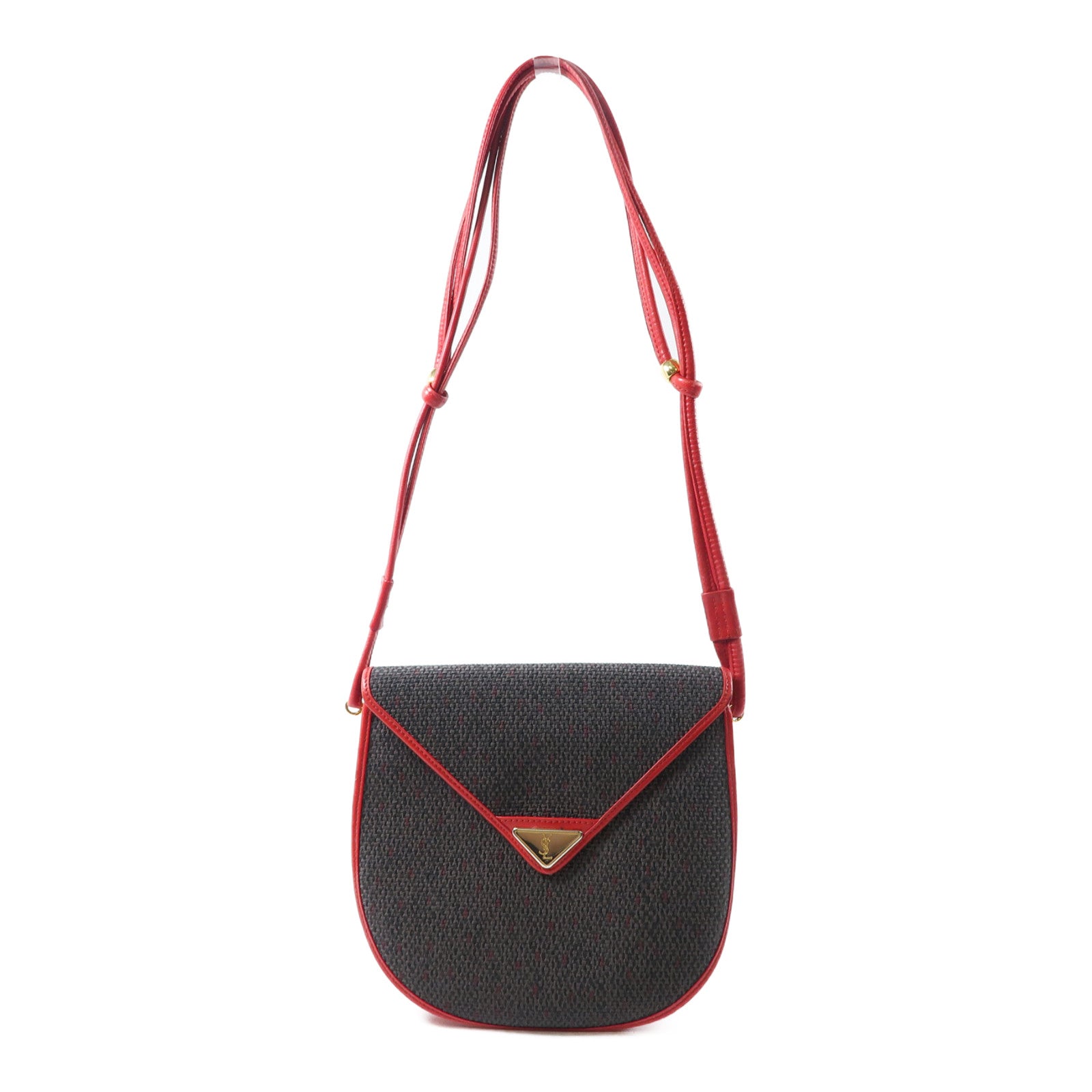 SAINT LAURENT 帆布Vinatge Shoulder Bag金扣肩背袋啡色/紅色