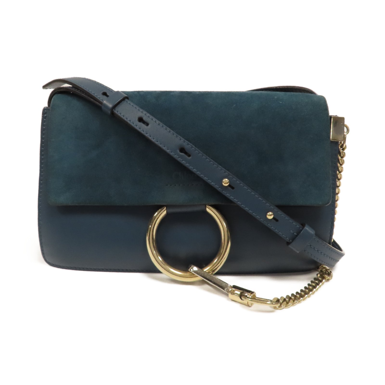 Chloe 【激減優惠】麂皮皮革/羊皮皮革Shoulder Bag金扣肩背袋藍色