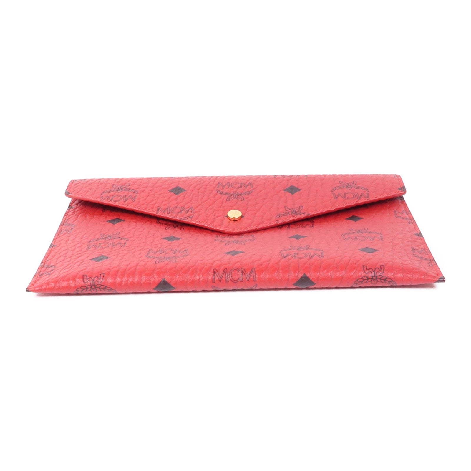MCM GHW Pouch Clutch Coated Canvas Red
