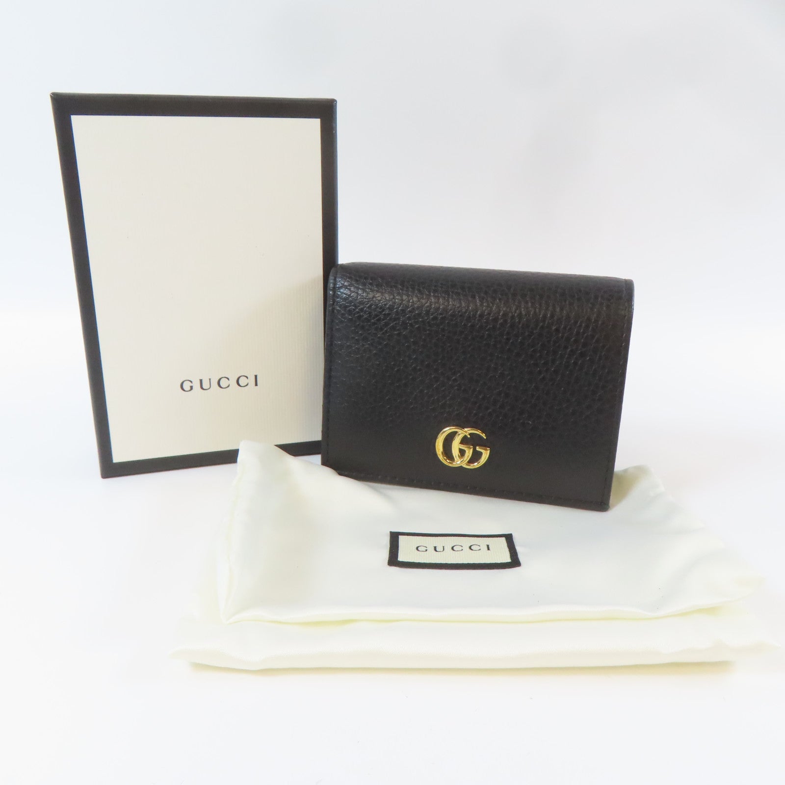 GUCCI 牛皮皮革Wallet金扣啪鈕長錢包黑色