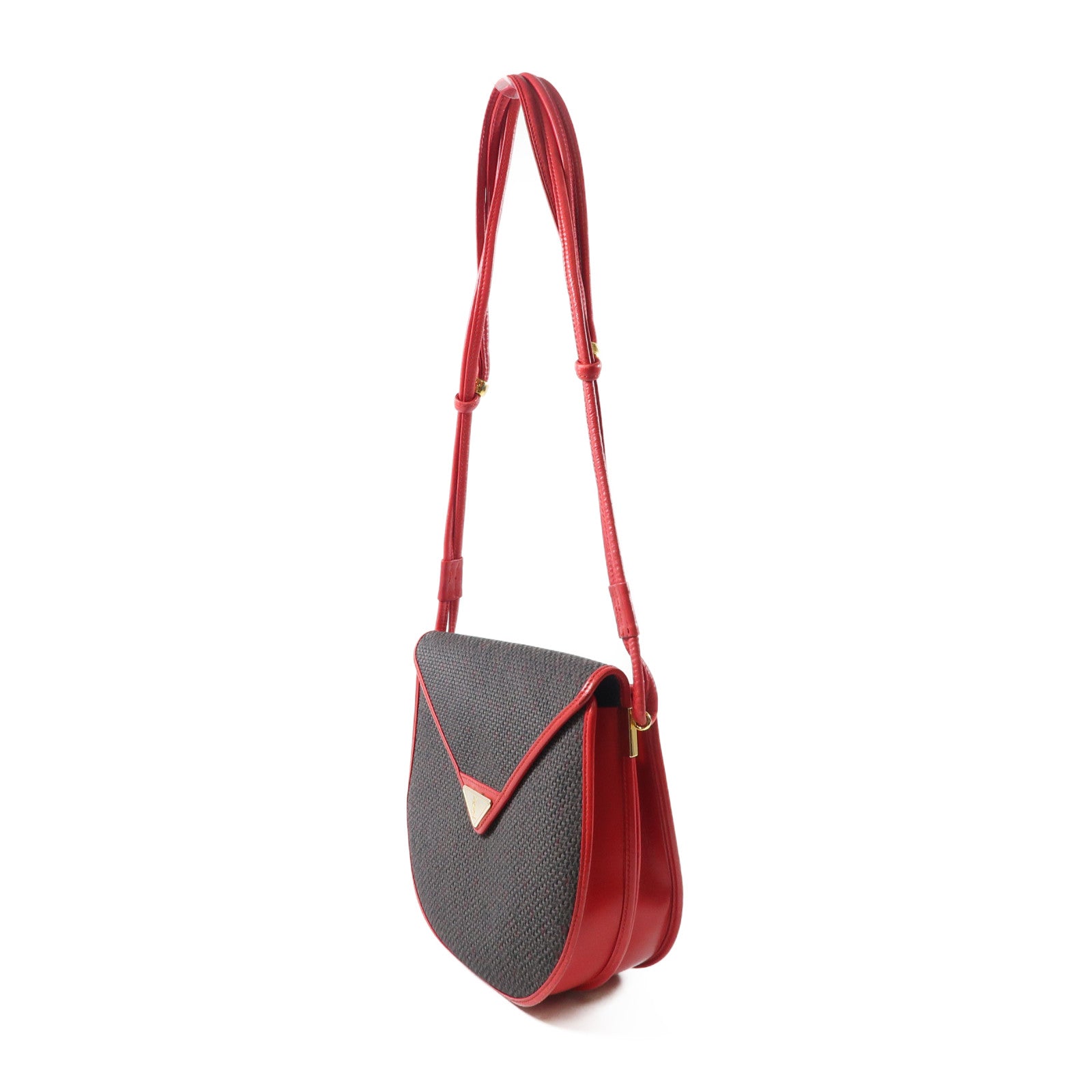SAINT LAURENT 帆布Vinatge Shoulder Bag金扣肩背袋啡色/紅色