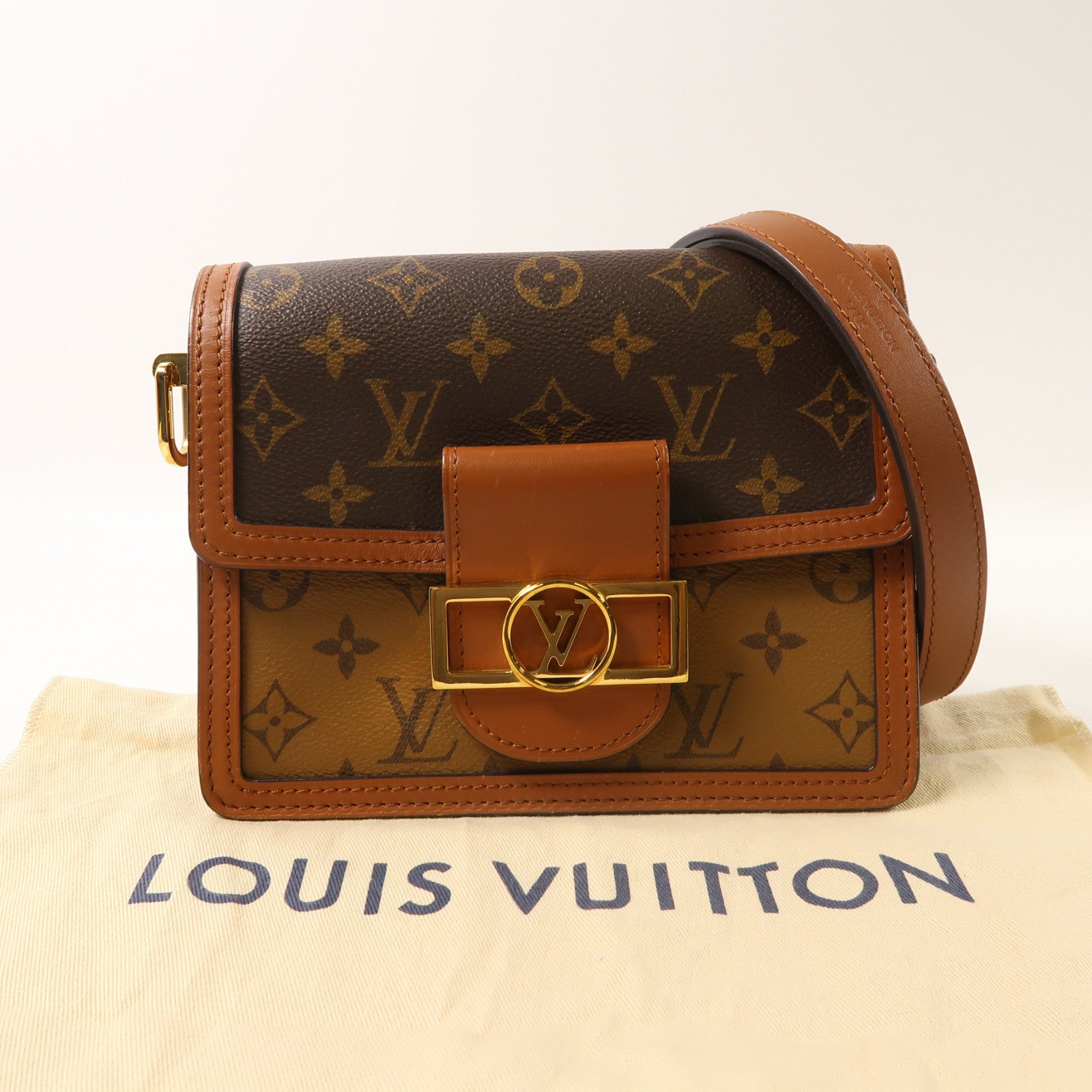 LOUIS VUITTON Monogram Reverse Mini Dauphine金扣肩背袋啡色