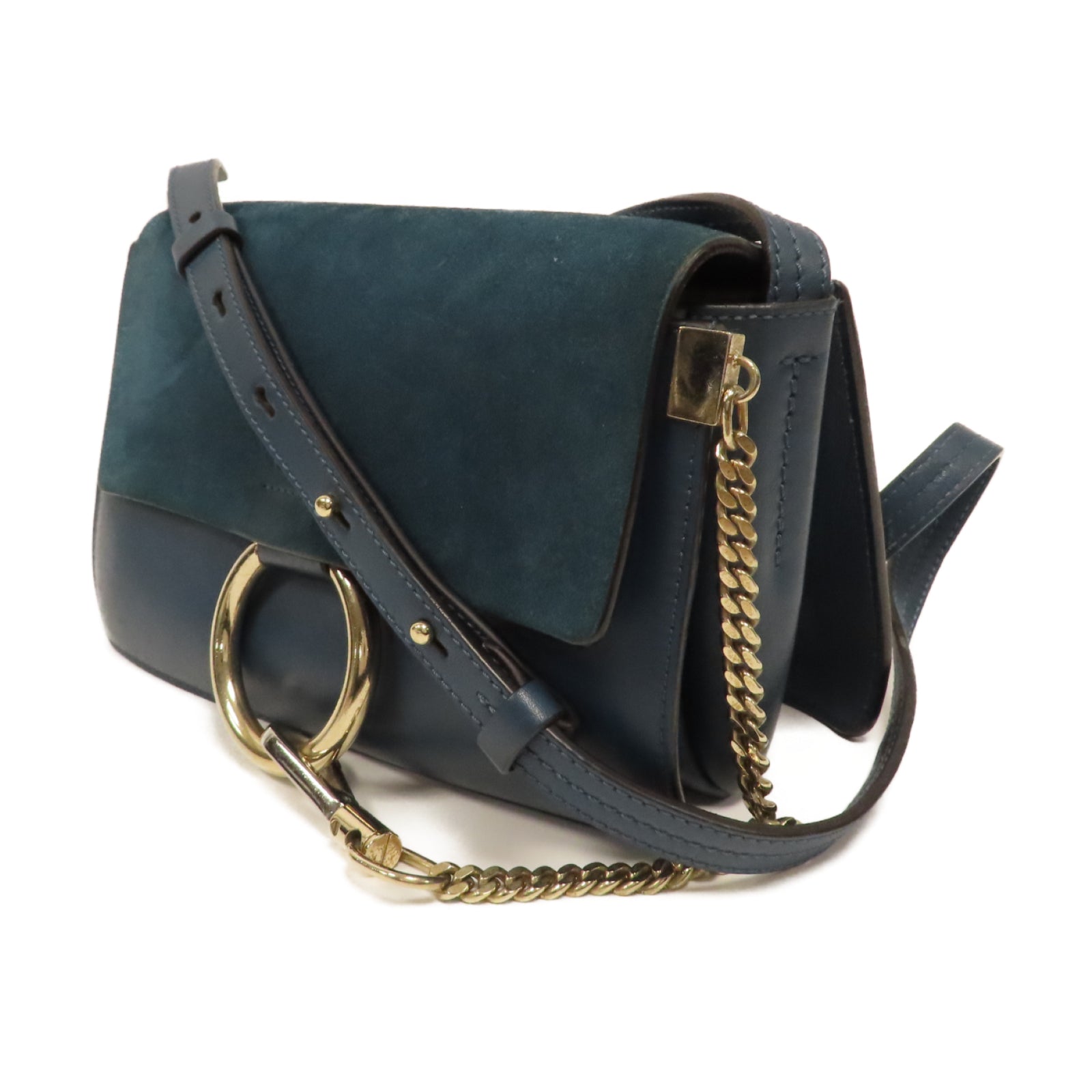 Chloe 【激減優惠】麂皮皮革/羊皮皮革Shoulder Bag金扣肩背袋藍色