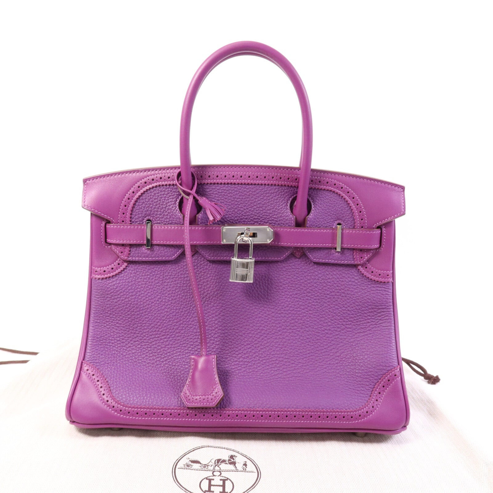 HERMES Togo/Swift皮革Birkin 30 Ghillies銀扣手挽袋
