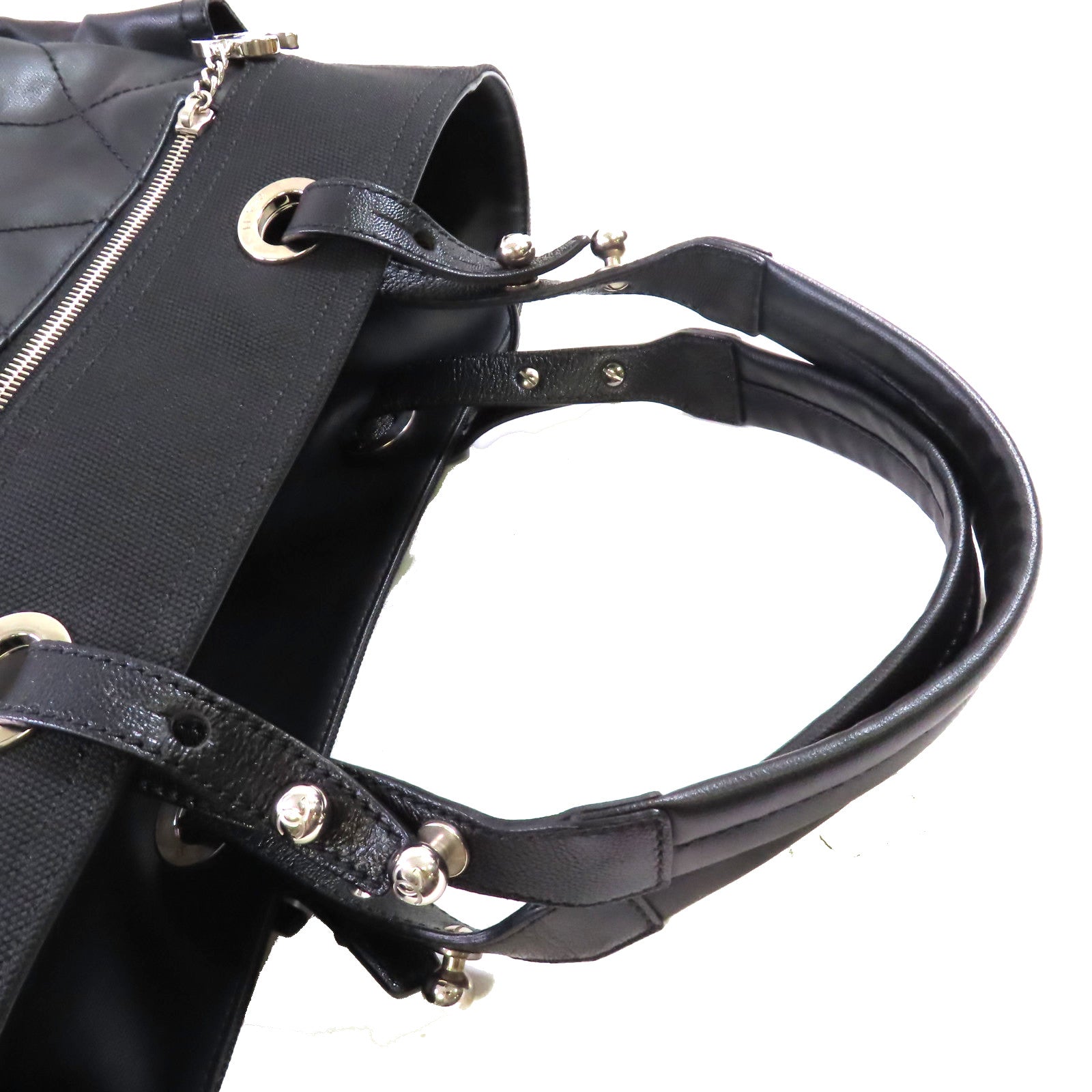 CHANEL 菱格塗層帆布Biarritz Tote Bag Large Tote Bag銀扣肩背袋