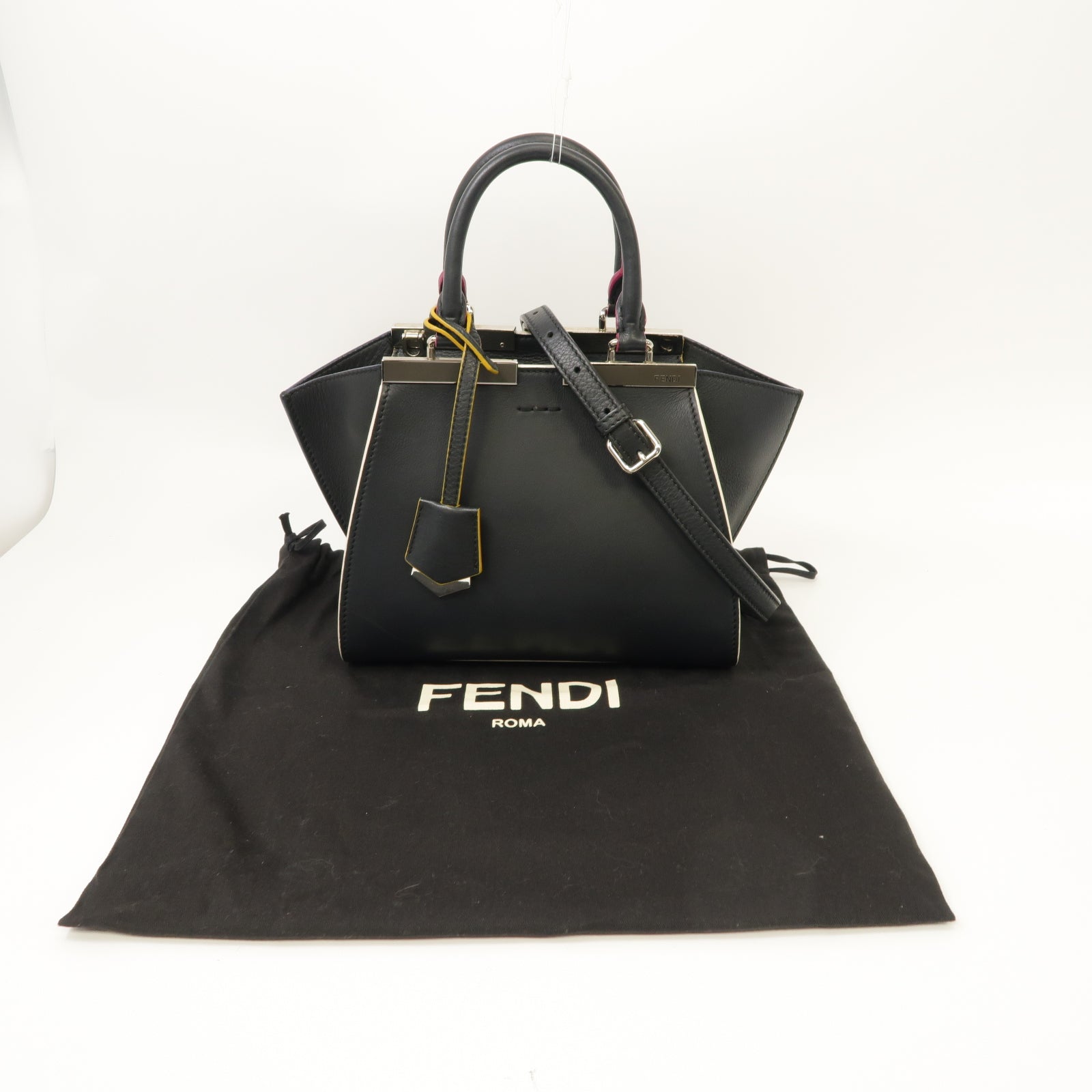FENDI 【激減優惠】牛皮皮革Mini 3 Jours銀扣手挽肩背兩用袋黑色