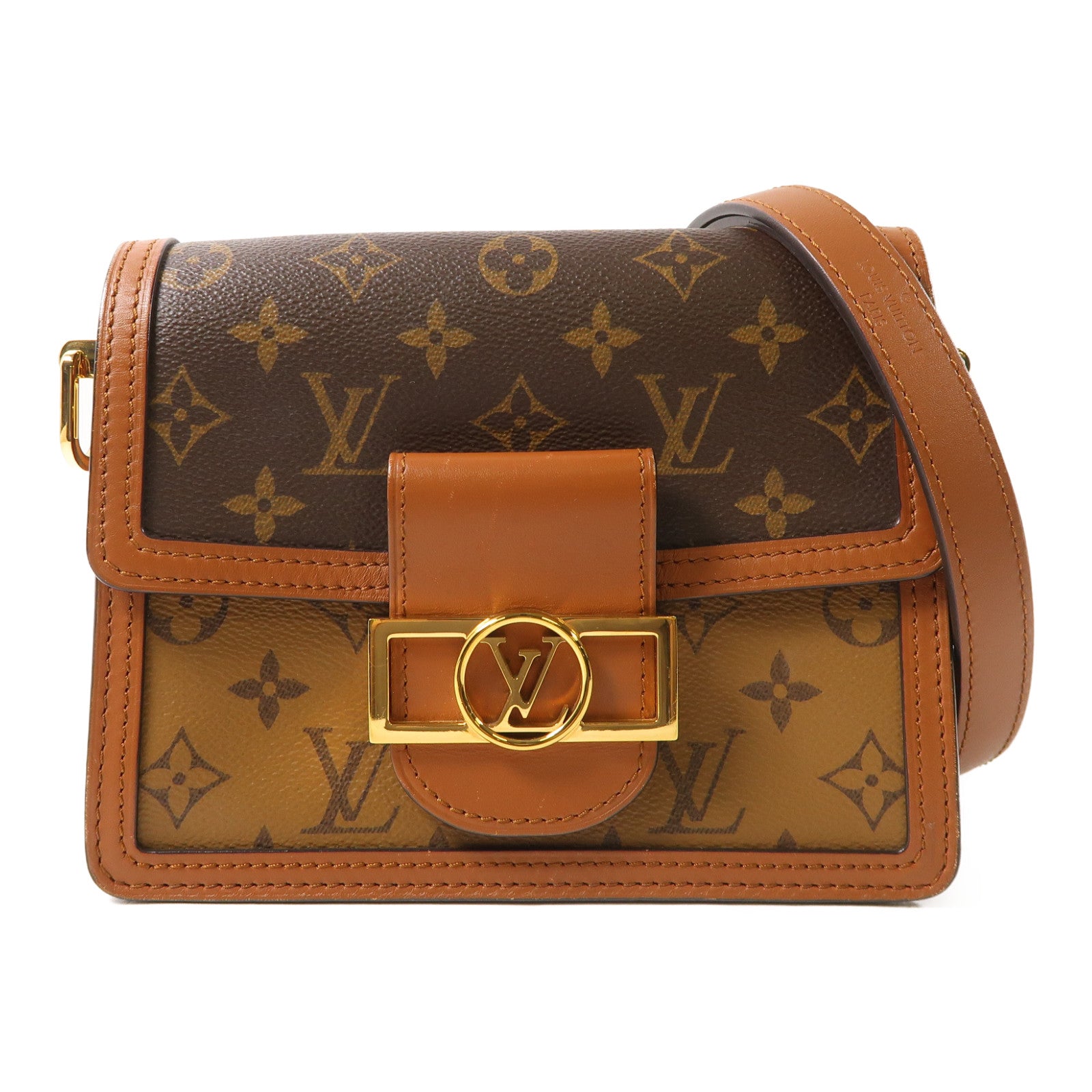 LOUIS VUITTON Monogram Reverse Mini Dauphine金扣肩背袋啡色