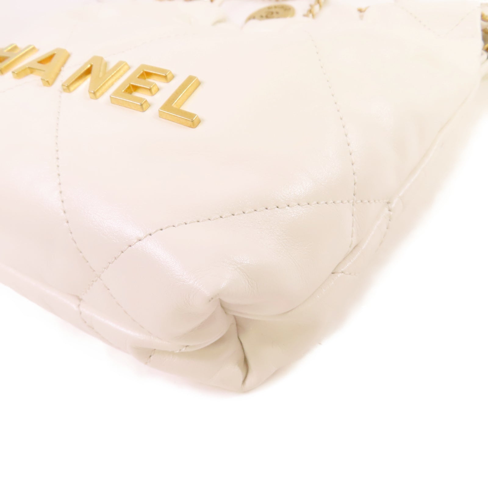 CHANEL 【激減優惠】菱格羊皮皮革Mini Chanel 22 2Way Shoulder Bag金扣鏈帶手挽肩背兩用袋白色
