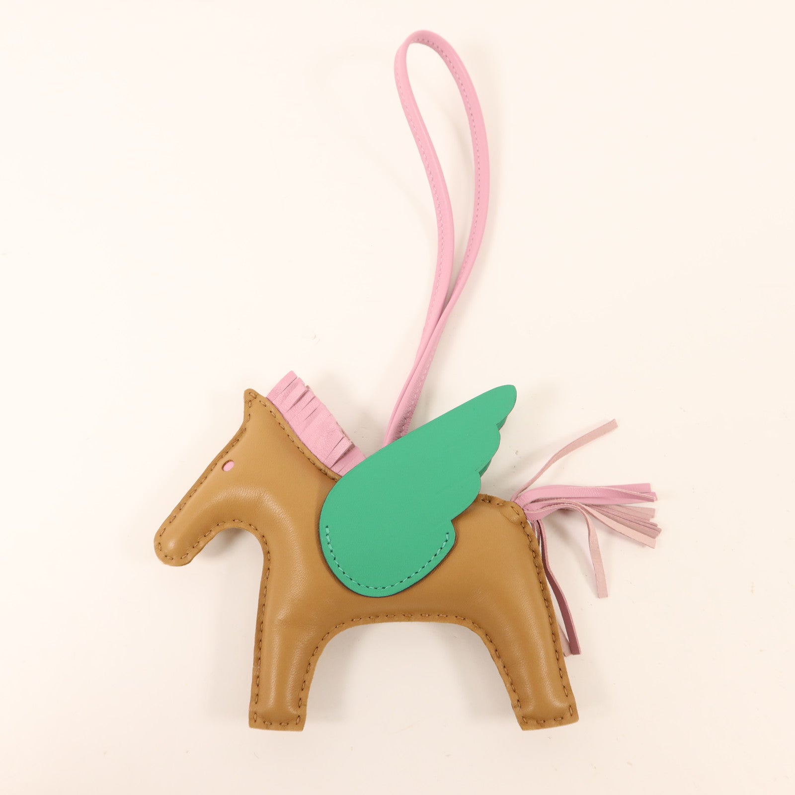 HERMES Milo皮革/Swift皮革Rodeo Pegase MM掛飾Mauve Sylvestre/Chai