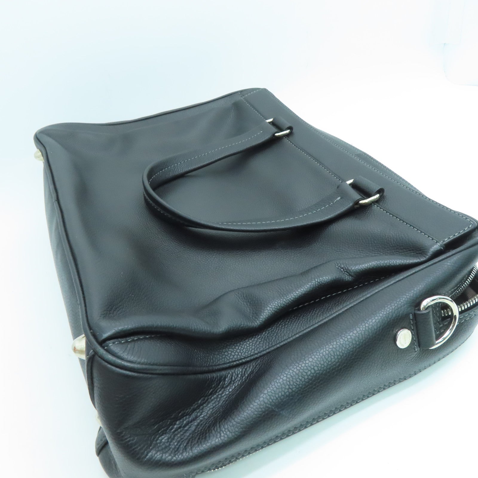 Salvatore Ferragamo Leather Briefcase Bag Silver Buckle Black