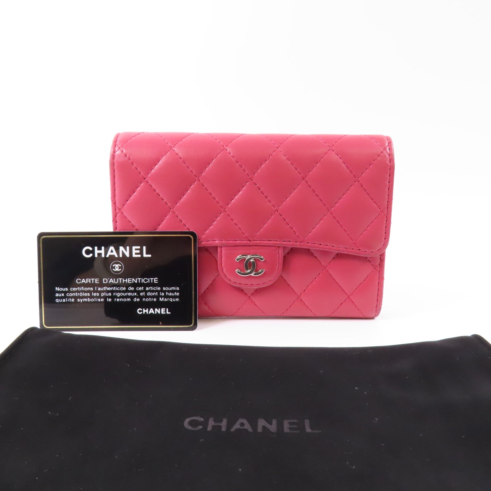 CHANEL 羊皮皮革Wallet銀扣長錢包粉紅色