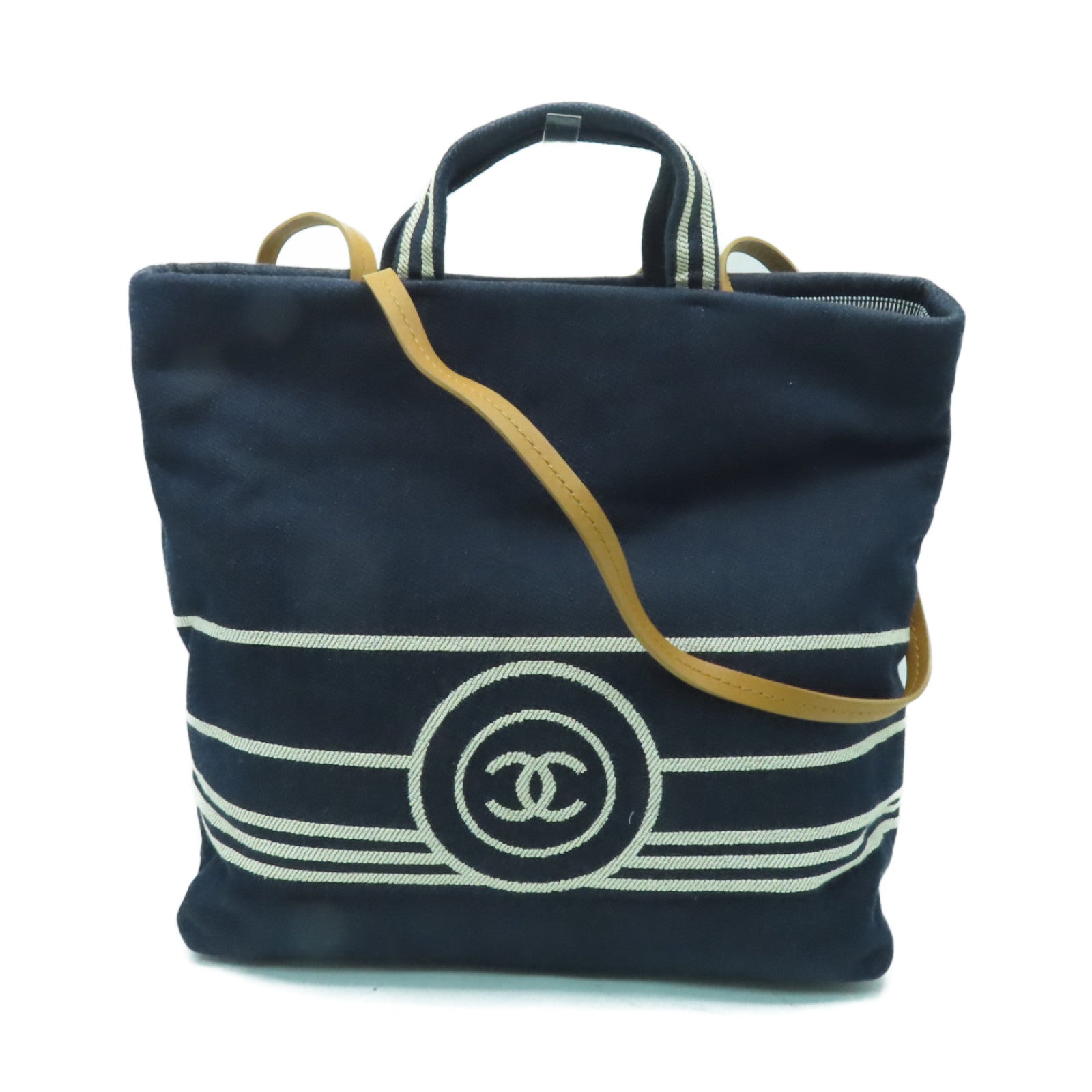 CHANEL 【激減優惠】帆布2way Shoulder Bag銀扣手挽肩背兩用袋深藍色