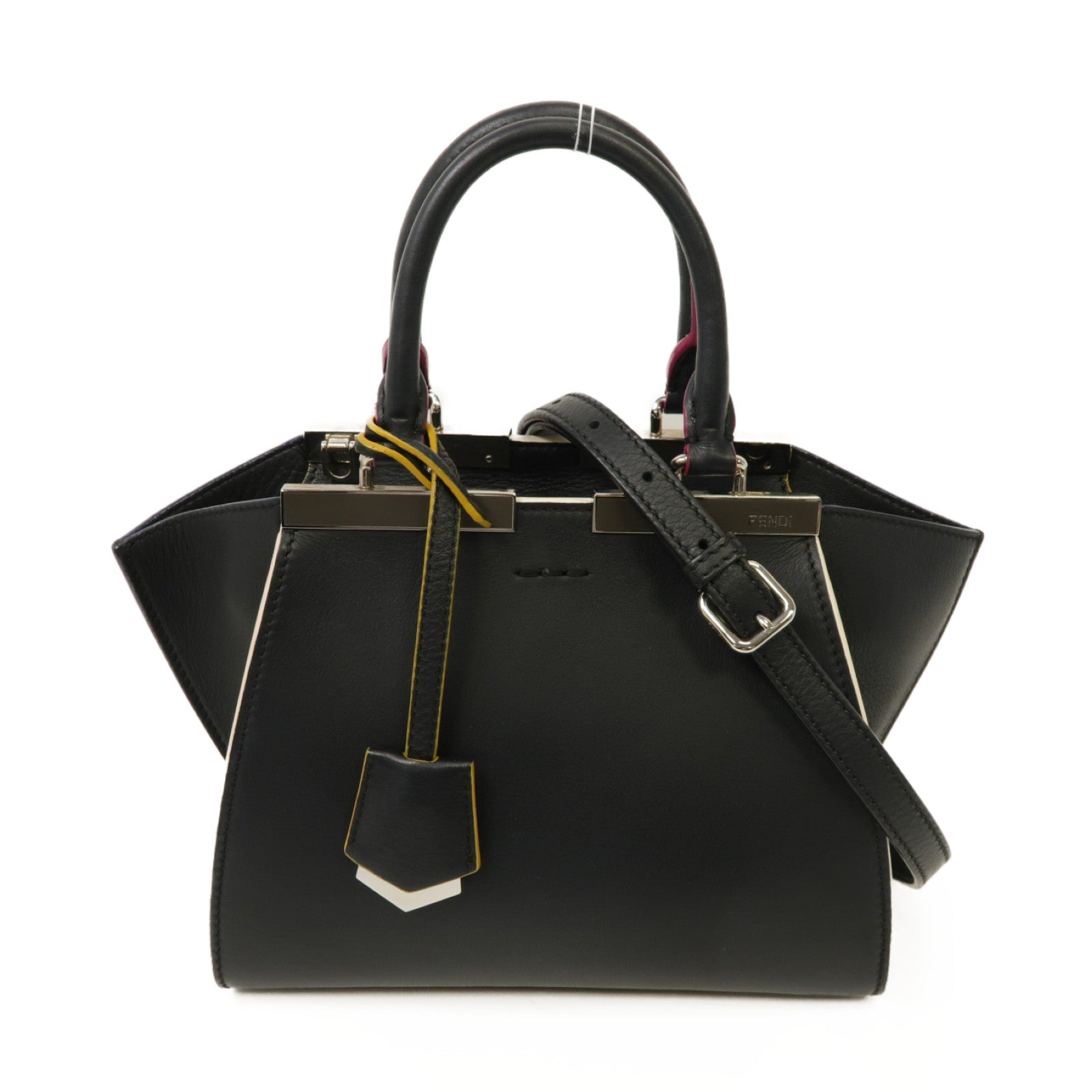 FENDI 【激減優惠】牛皮皮革Mini 3 Jours銀扣手挽肩背兩用袋黑色