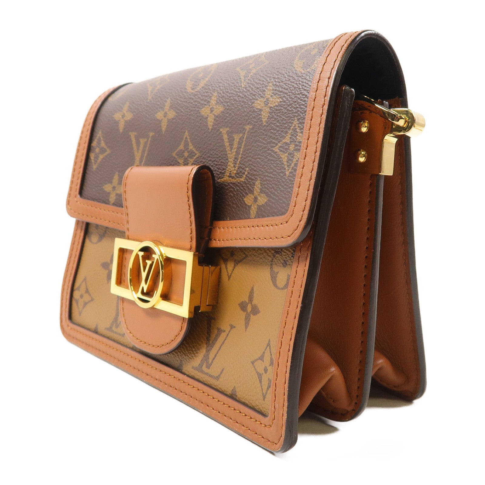 LOUIS VUITTON Monogram Reverse Mini Dauphine金扣肩背袋啡色