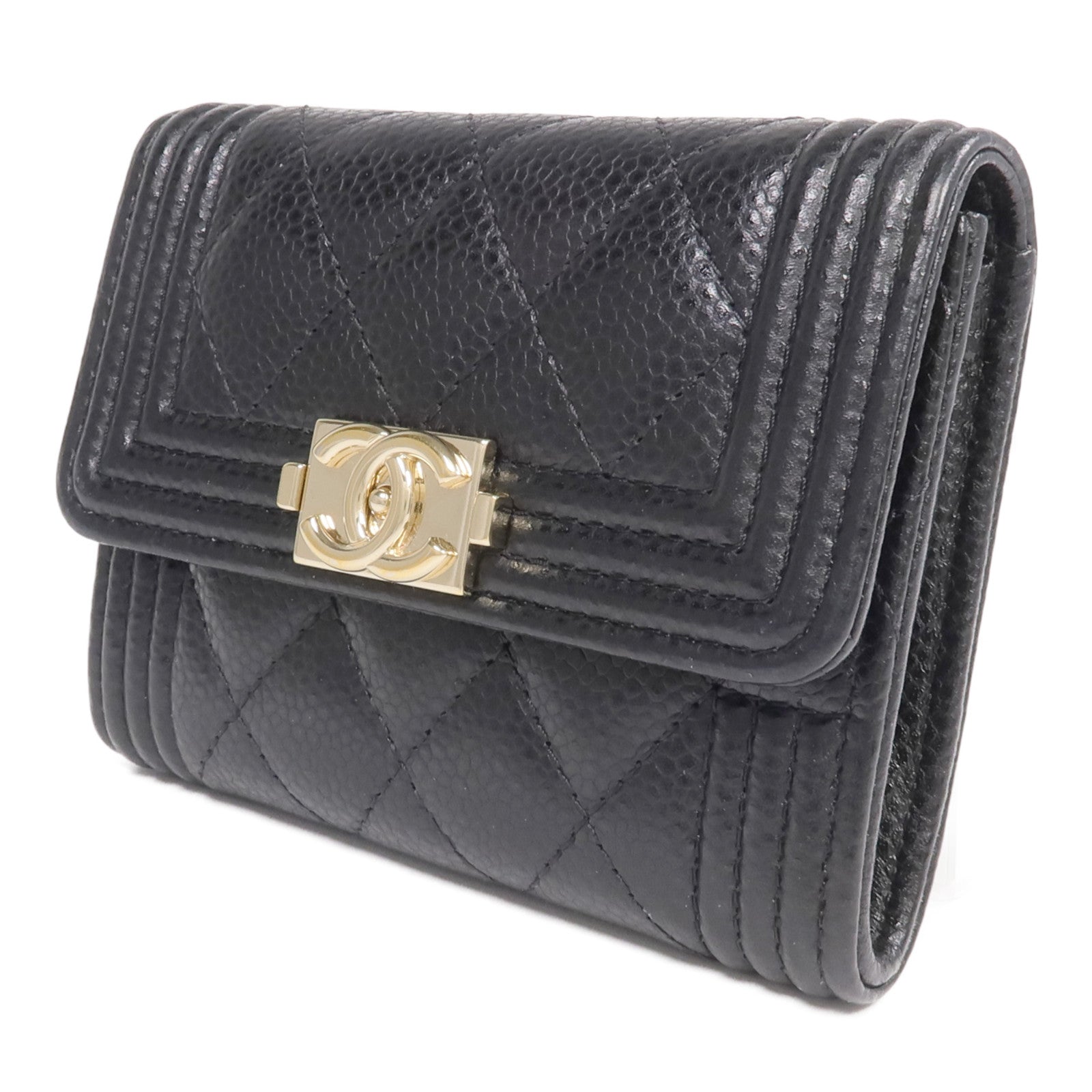 CHANEL 牛皮皮革Boy Card Case金扣卡片套