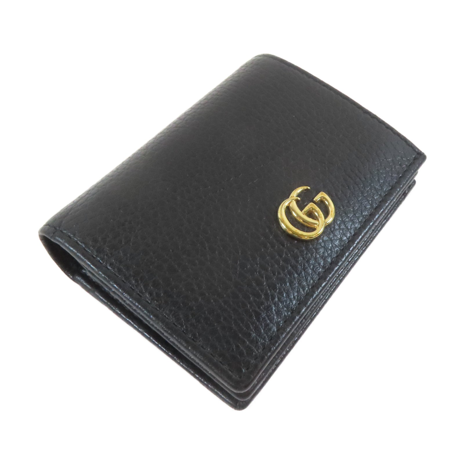 GUCCI 牛皮皮革Wallet金扣啪鈕長錢包黑色