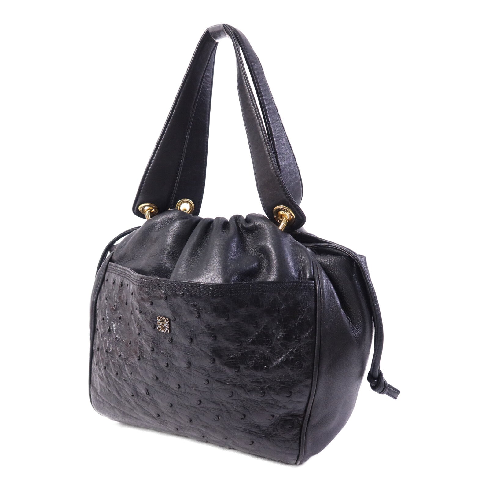 LOEWE 鴕鳥皮革/羊皮皮革Vintage Hand Bag金扣手挽袋