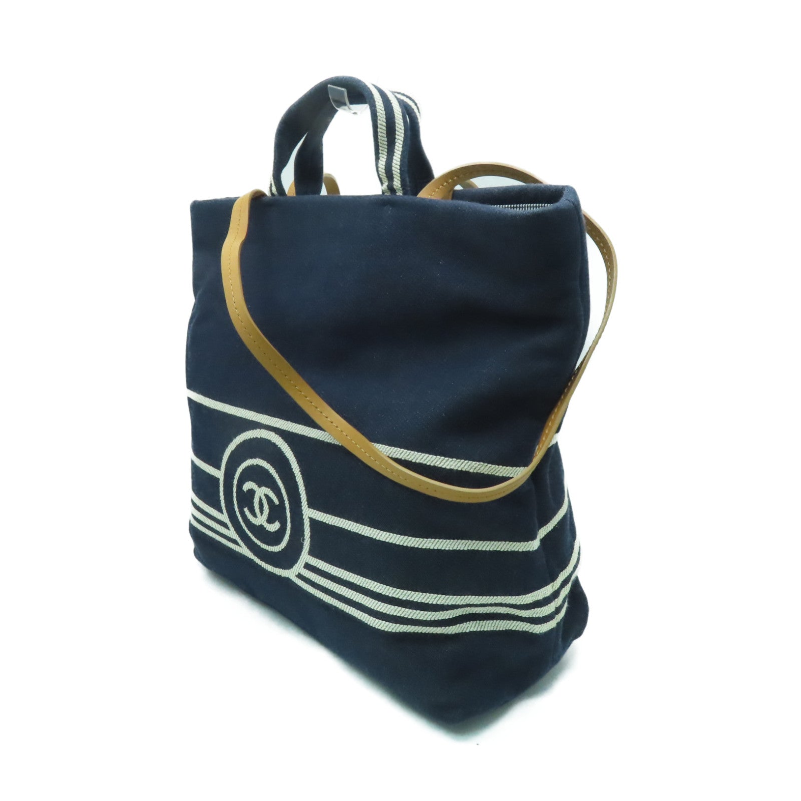 CHANEL 【激減優惠】帆布2way Shoulder Bag銀扣手挽肩背兩用袋深藍色