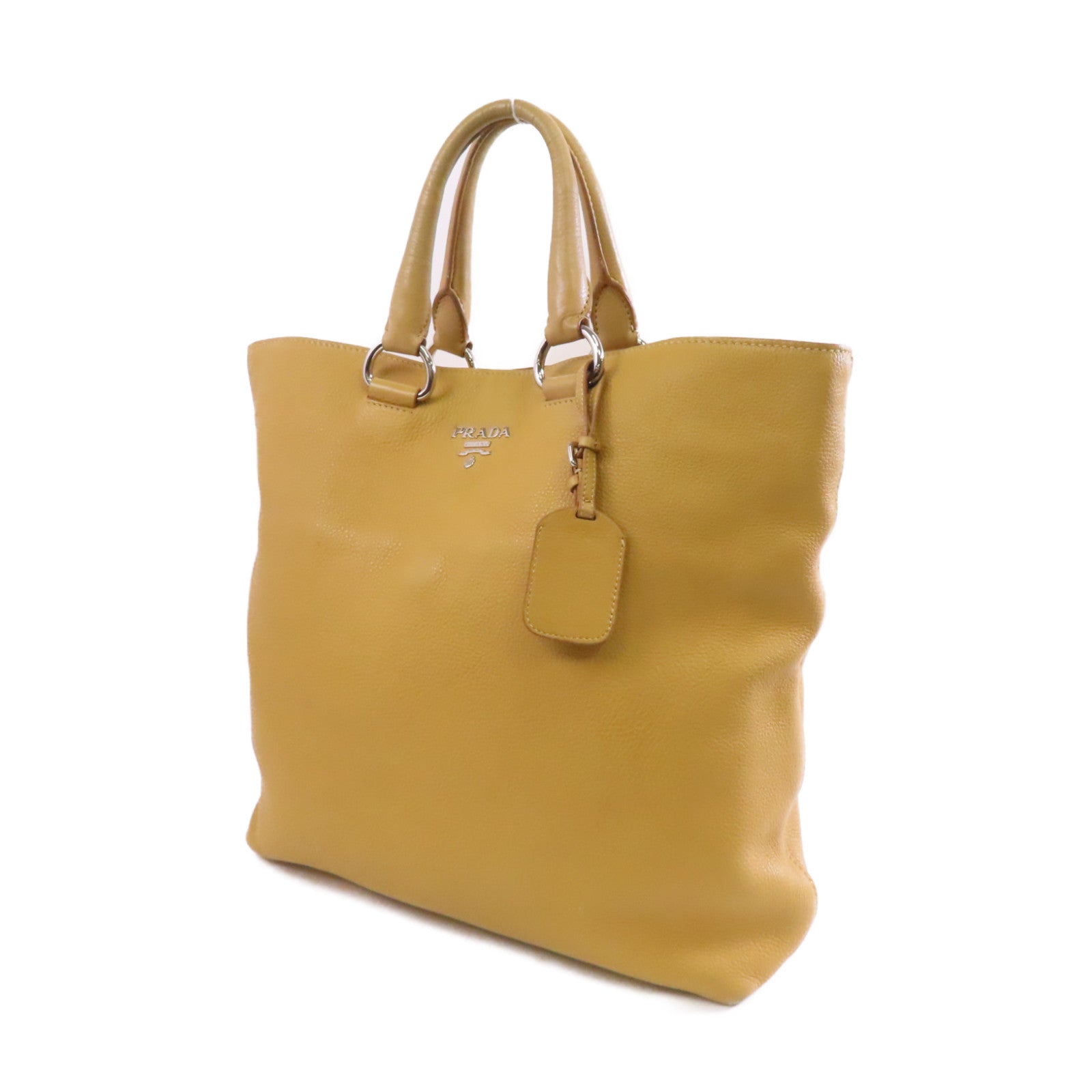 PRADA 牛皮皮革Shoulder Tote銀扣手挽肩背兩用袋卡其色