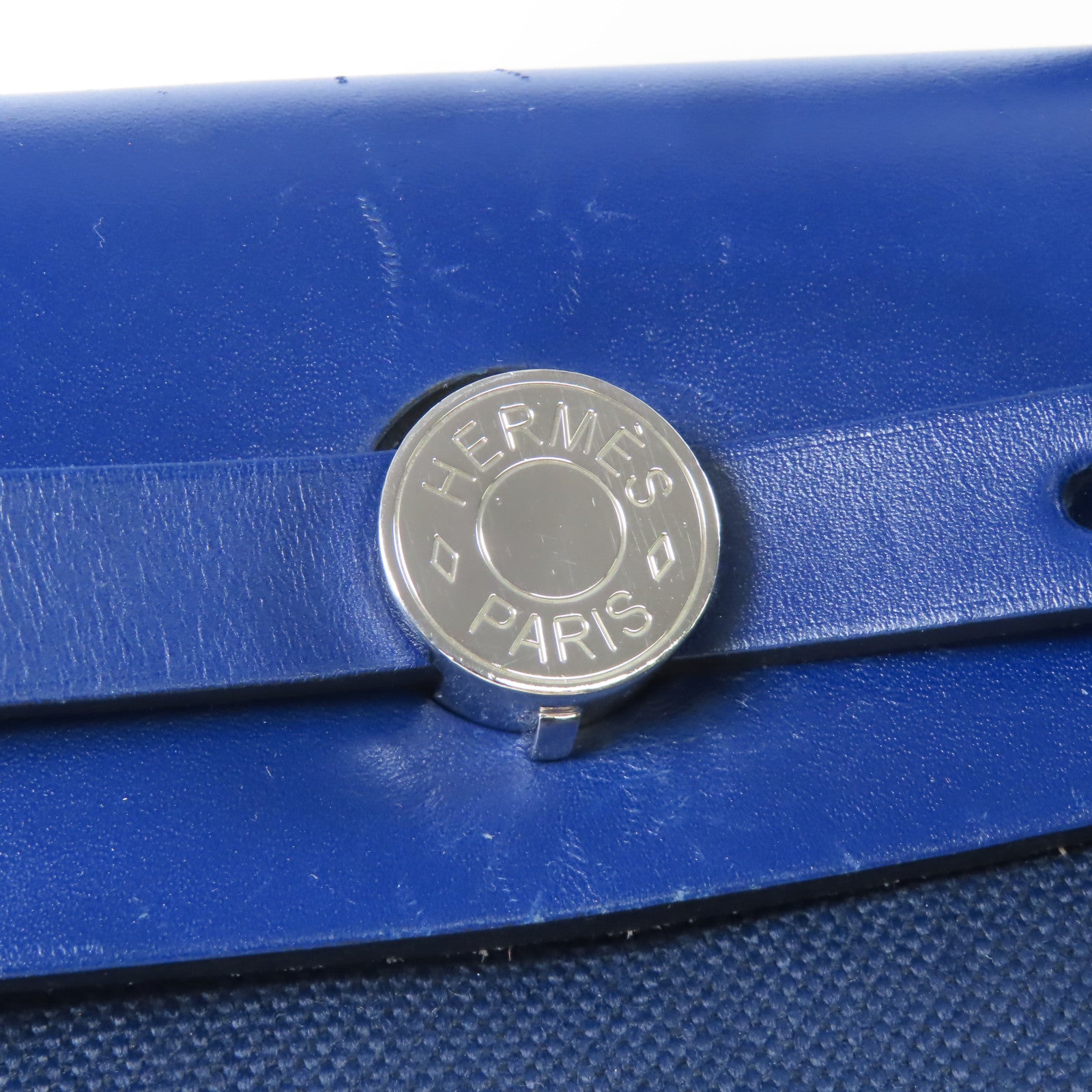 HERMES 帆布Herbag PM銀扣手挽肩背兩用袋藍色