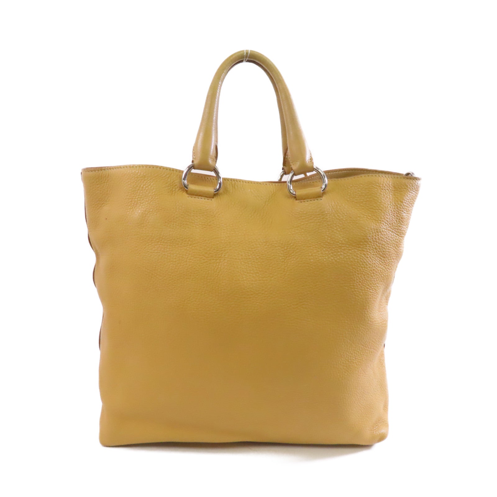 PRADA 牛皮皮革Shoulder Tote銀扣手挽肩背兩用袋卡其色